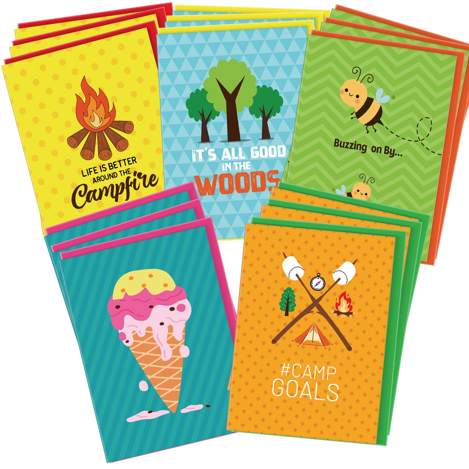Watersay Juego de 15 tarjetas de felicitación de campamento con sobres, cartas, tarjetas planas para campistas, fiestas de verano, excursionistas, viajeros de aventura, amantes del aire libre