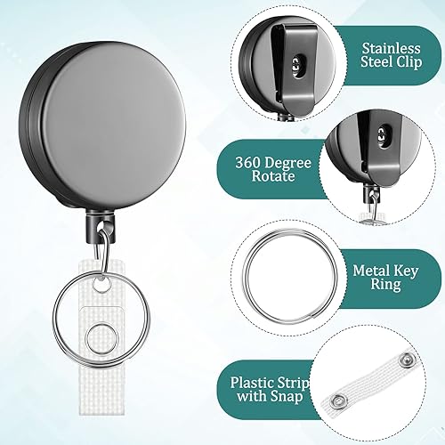 Miniatura 3 de Paquete de 20 soportes retráctiles resistentes para tarjetas de identificación con clip para cinturón, llavero, carretes retráctiles para