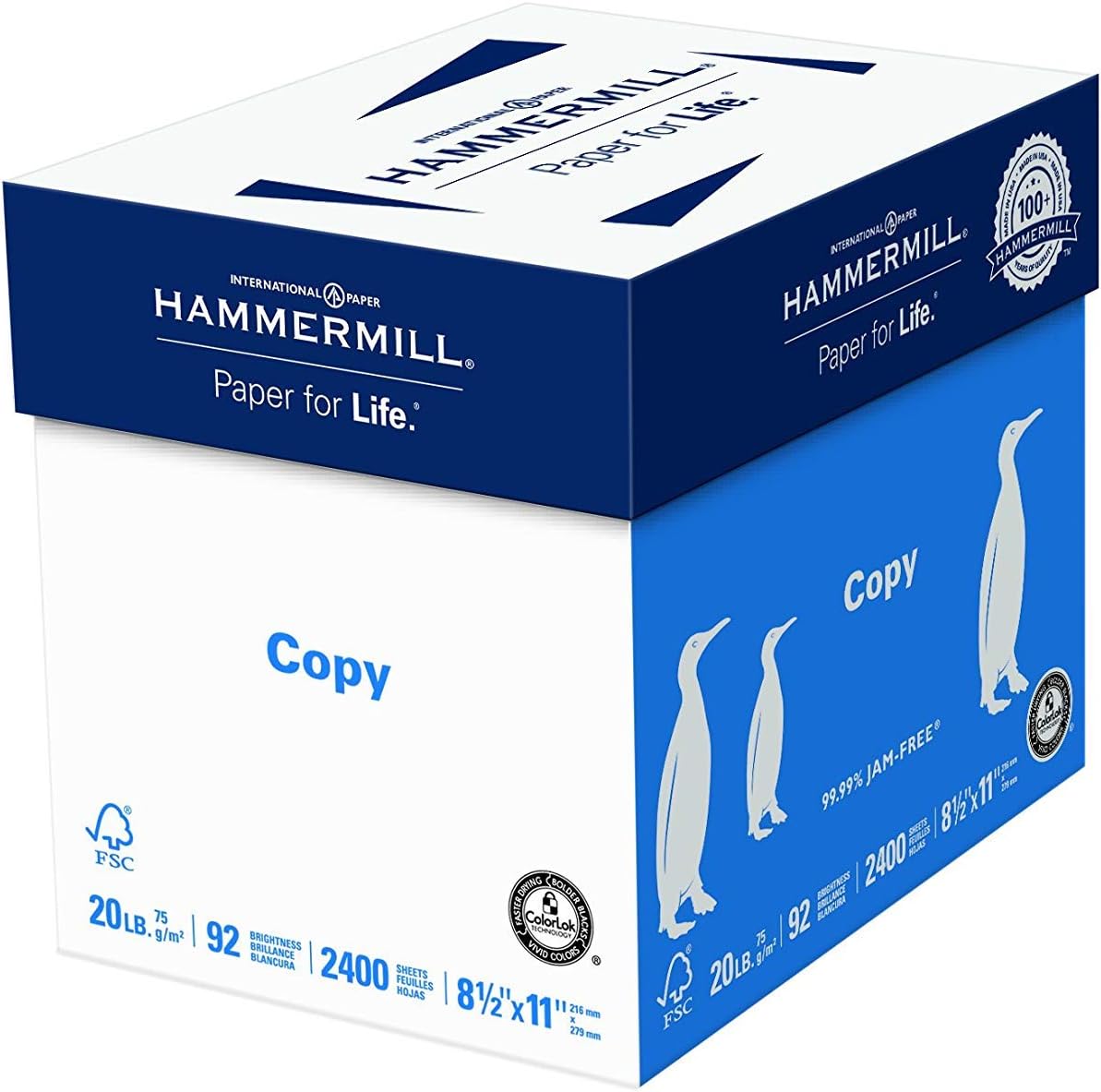 Hammermill Printer Paper, 20 lb Copy Paper, 8.5 x 11-6 Packs (2,400 Sheets) - 92 Bright, Made in the USA, 150200P