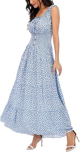 OSTOO - Vestido largo de verano para mujer, estilo bohemio, estampado floral, escalonado, casual, fluido