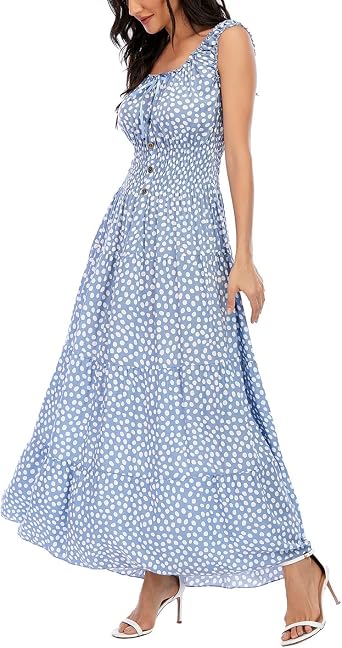 Womens 2026 Summer Boho Floral Print Tiered Casual Flowy Long Maxi Dress