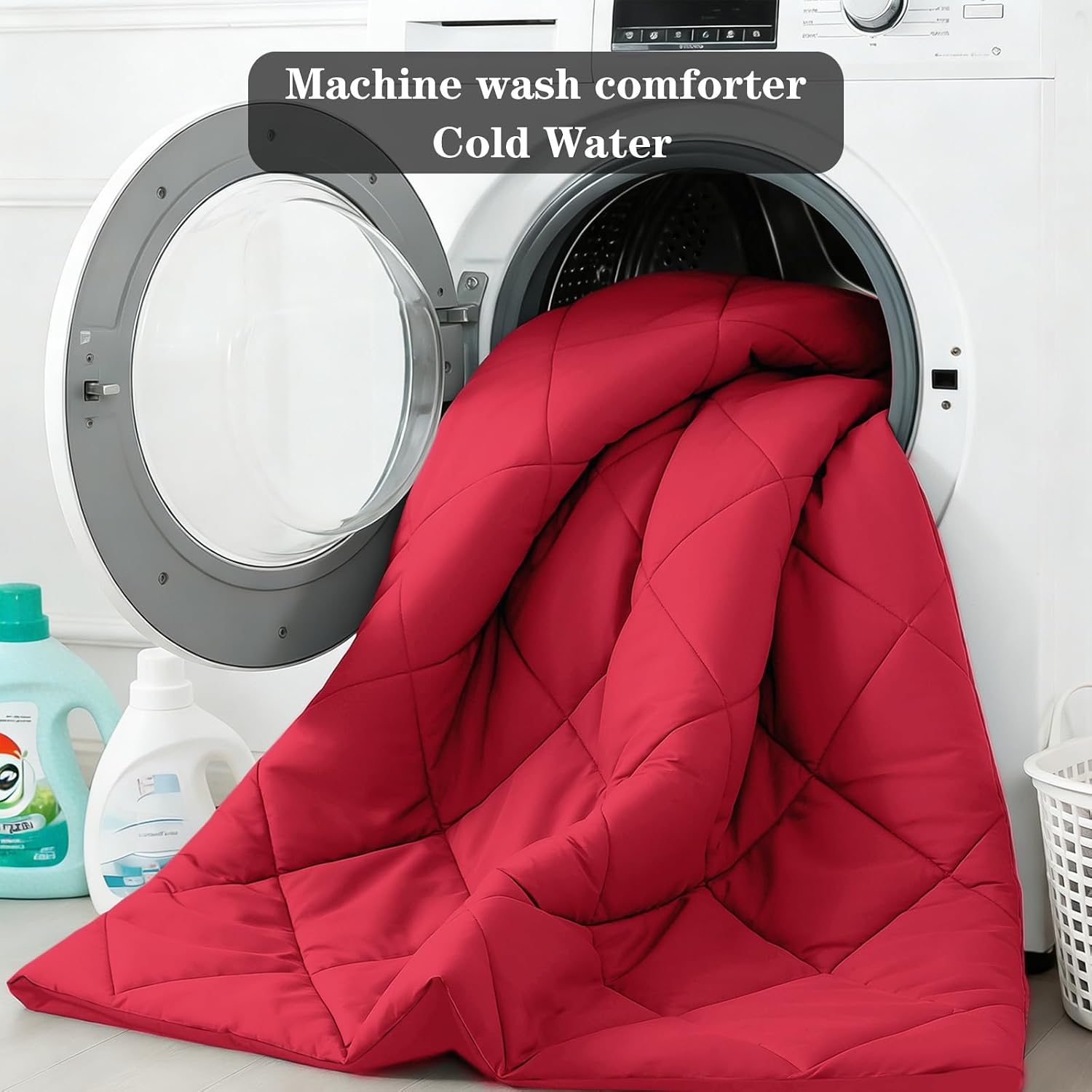 3-Piece Queen Comforter Set,All-Season,Soft & Hypoallergenic &Breathable Bedding,Polyester Quilted,Down Alternative(Comforter*1 & Pillowcases*2),Bright Red