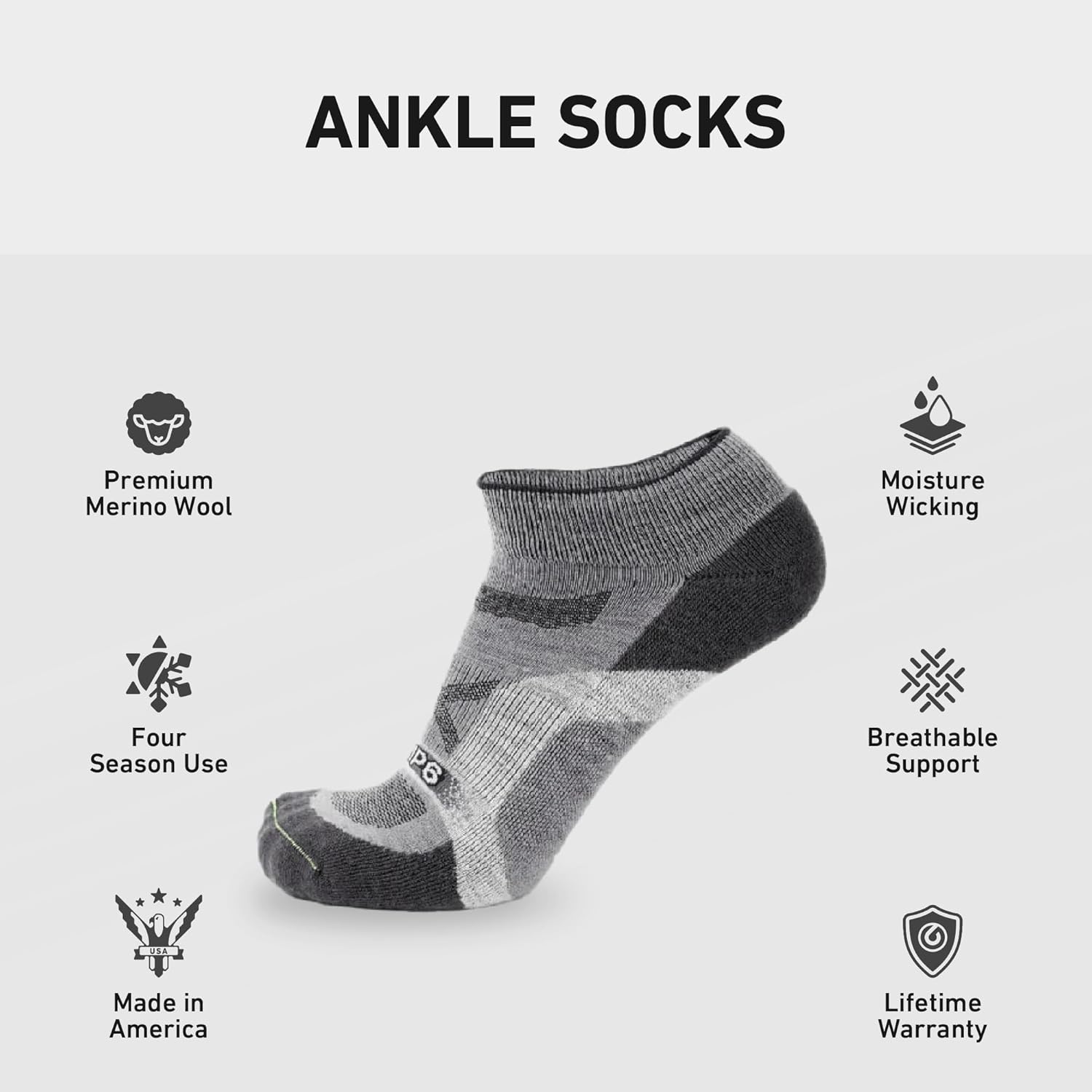 GRIP6 Wool Ankle Socks -Merino Wool Socks Made in The USA -Lightweight Wool Hiking Socks - Warm Ankle Socks for Men and Women - Image 2