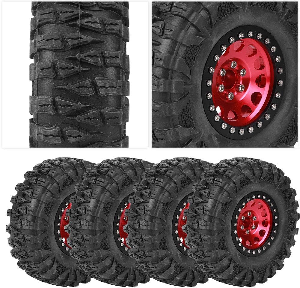 RC Tires, Durable Rubber Crawler Design Metal Hex Wheel Hubs 2.2-Inch 4pcs Set for 1:10 Scale On Road Racing Cars Off-Road Enthusiasts