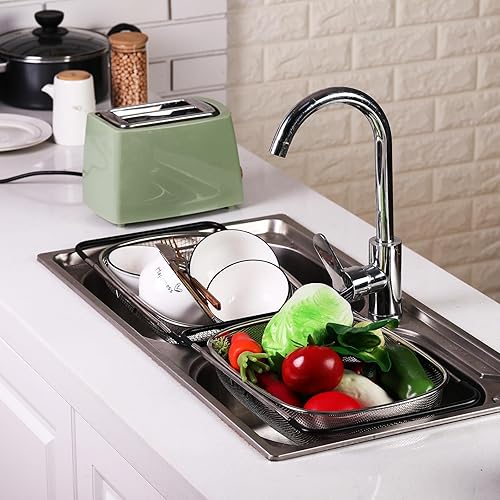 Miniatura 7 de Tioncy Colador grande para colocar sobre el fregadero, colador de acero inoxidable de 6 cuartos de galón con malla fina o rejilla, cesta coladora