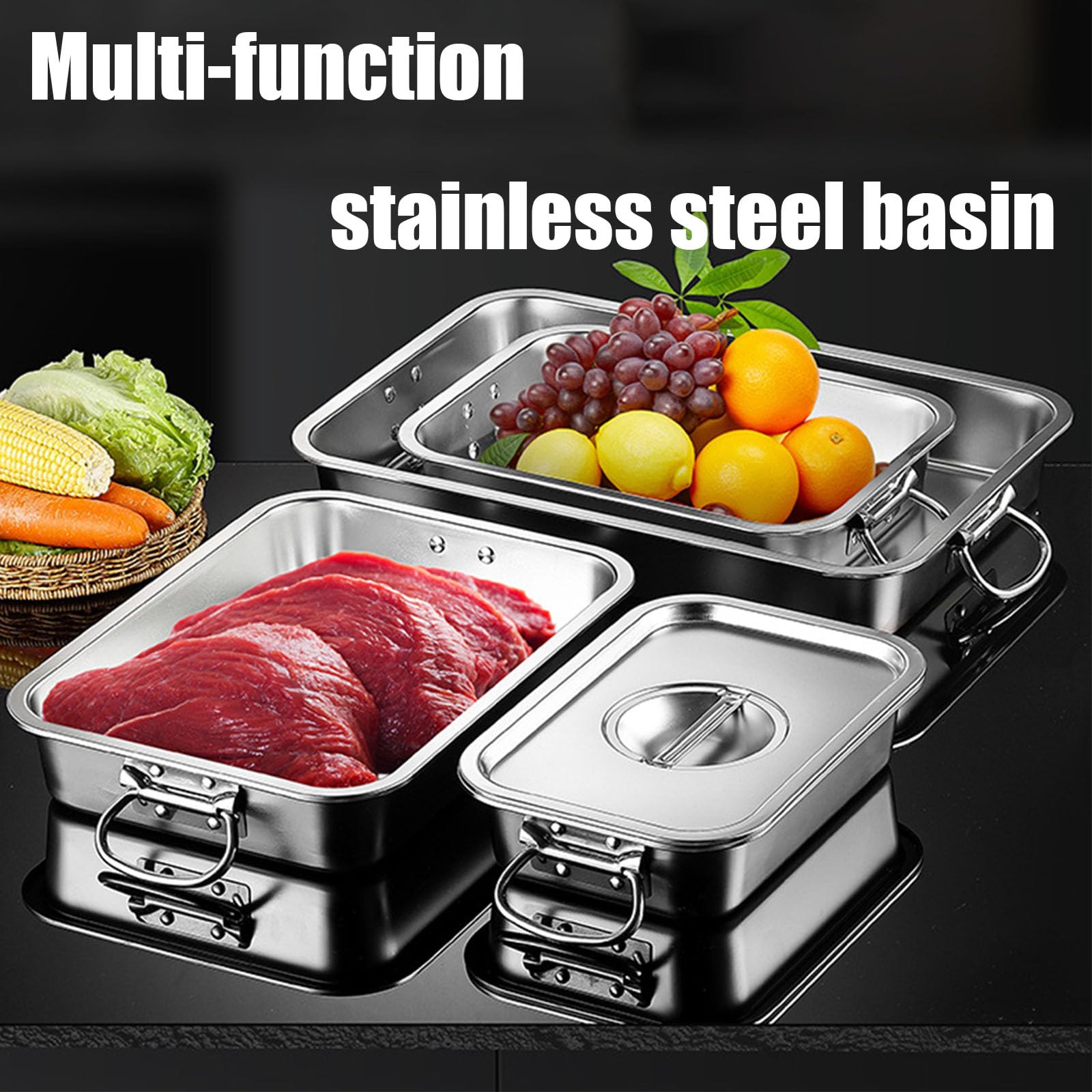 Buffet Scaldavivande Vaschette per Alimenti,Bacinella Gastronorm con Maniglia,Contenitore Gastronorm in Acciaio Inox,50 * 35cm,7cm