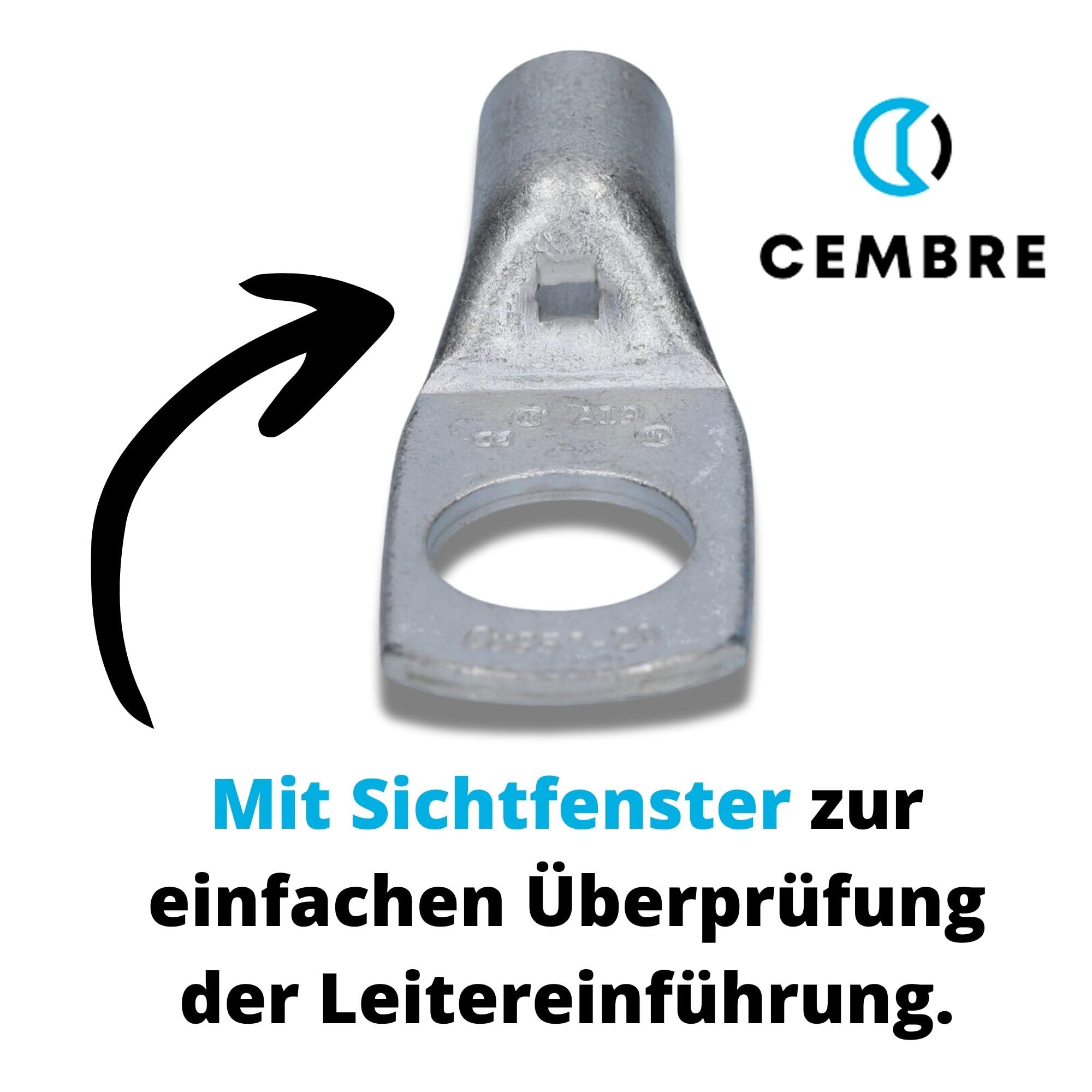 Kalitec 10x Cosses Tubulaires 95 mm² M20 - Connecteurs en Cuivre Étamé | Bornes de sertissage non isolées en cuivre électrolytique avec trou de contrôle pour câbles de voiture, camion et maison