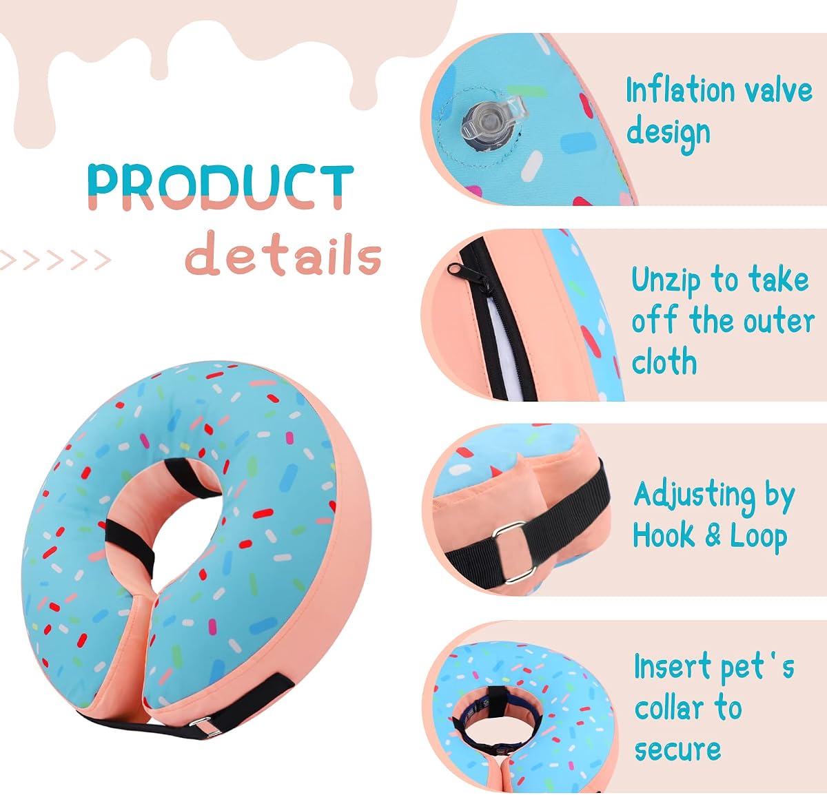 Supet Inflatable Dog Cone Collar for Small Dogs Puppies Cats, Soft Dog Cone Alternative After Surgery for Puppies Cats to Stop Licking Donut Blue XS(Neck 4"-7") — view 5