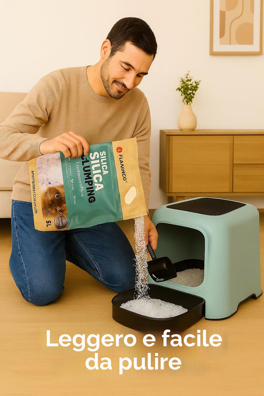 Flamingo lettiera per gatti - lettiera silicio per gatti -Silicio Granulato Medio - 5L (Fino a 6 Settimane)- Ultra Assorbente - Super leggero, senza polvere e di durata extra lunga!