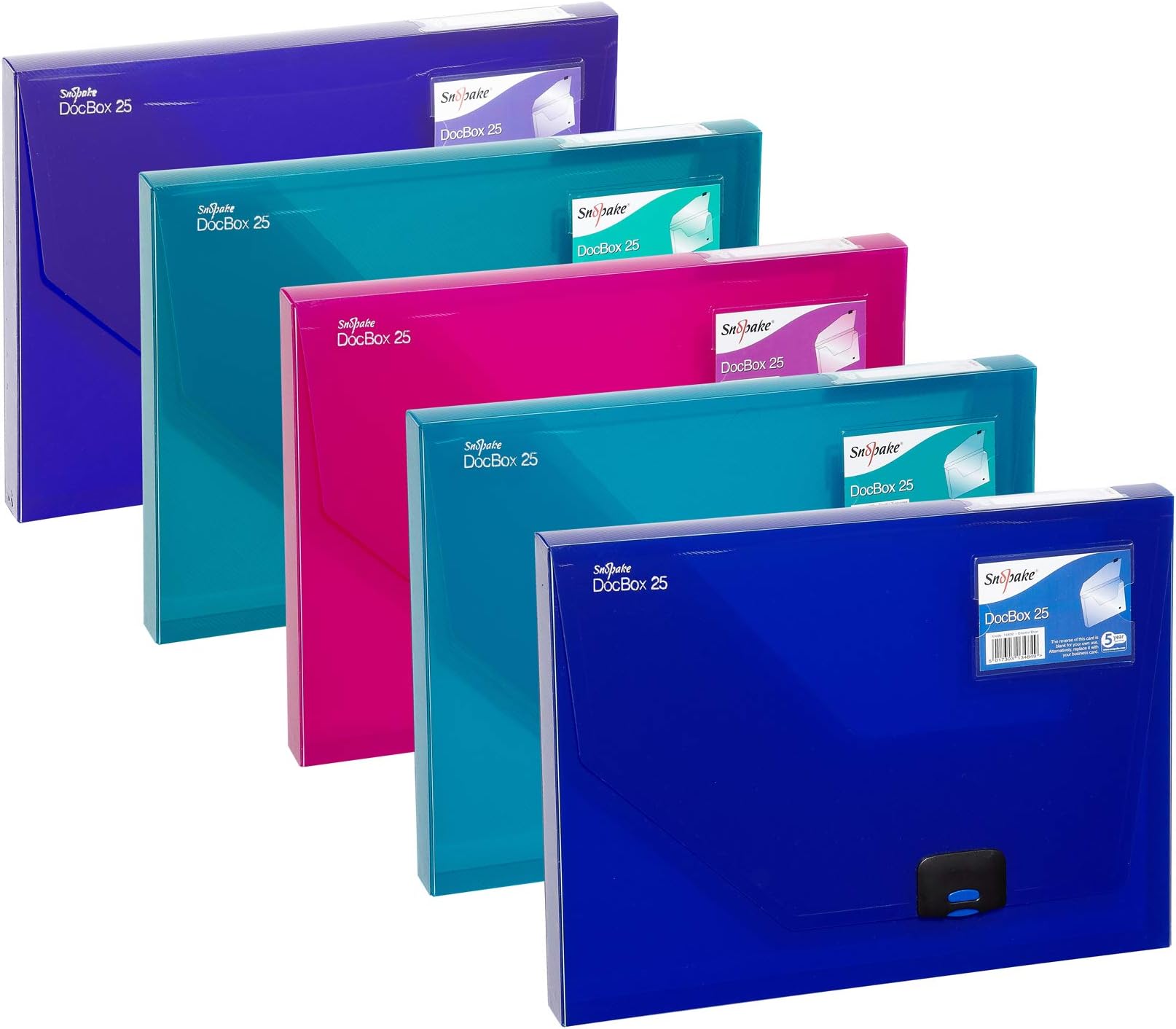 Snopake A4 DocBox Electra Assorted 25 mm Box File with Push Lock (Pack of 5) Ref: 14832