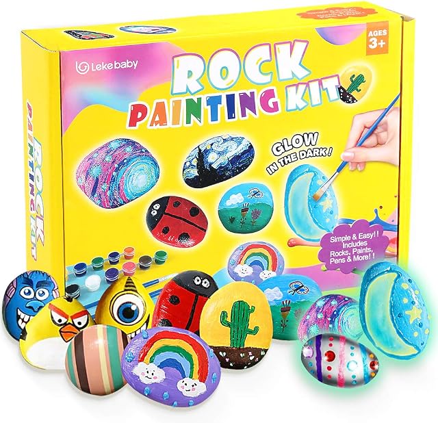Lekebaby Rock Painting Kit, Arts and Crafts for Kids, Christmas Gifts & Presents for Boys Girls Age 3-12 Year Old