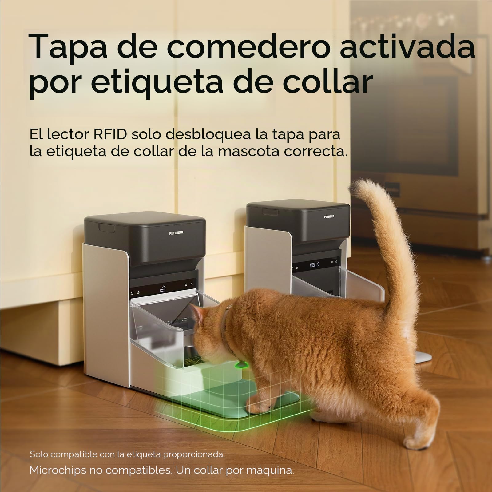 PETLIBRO Comederos automáticos para gatos para 2 gatos, etiqueta de collar RFID para comidas exclusivas, reconocimiento de gatos para detener el robo de alimentos, seguimiento de dieta para hogares de