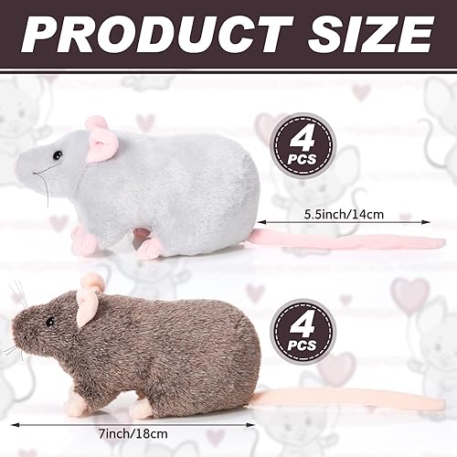 Miniatura 2 de Honoson 8 piezas de animales de peluche de ratas realistas de ratas falsas de 7 pulgadas, suaves peluches de ratas falsas de 7 pulgadas para regalos