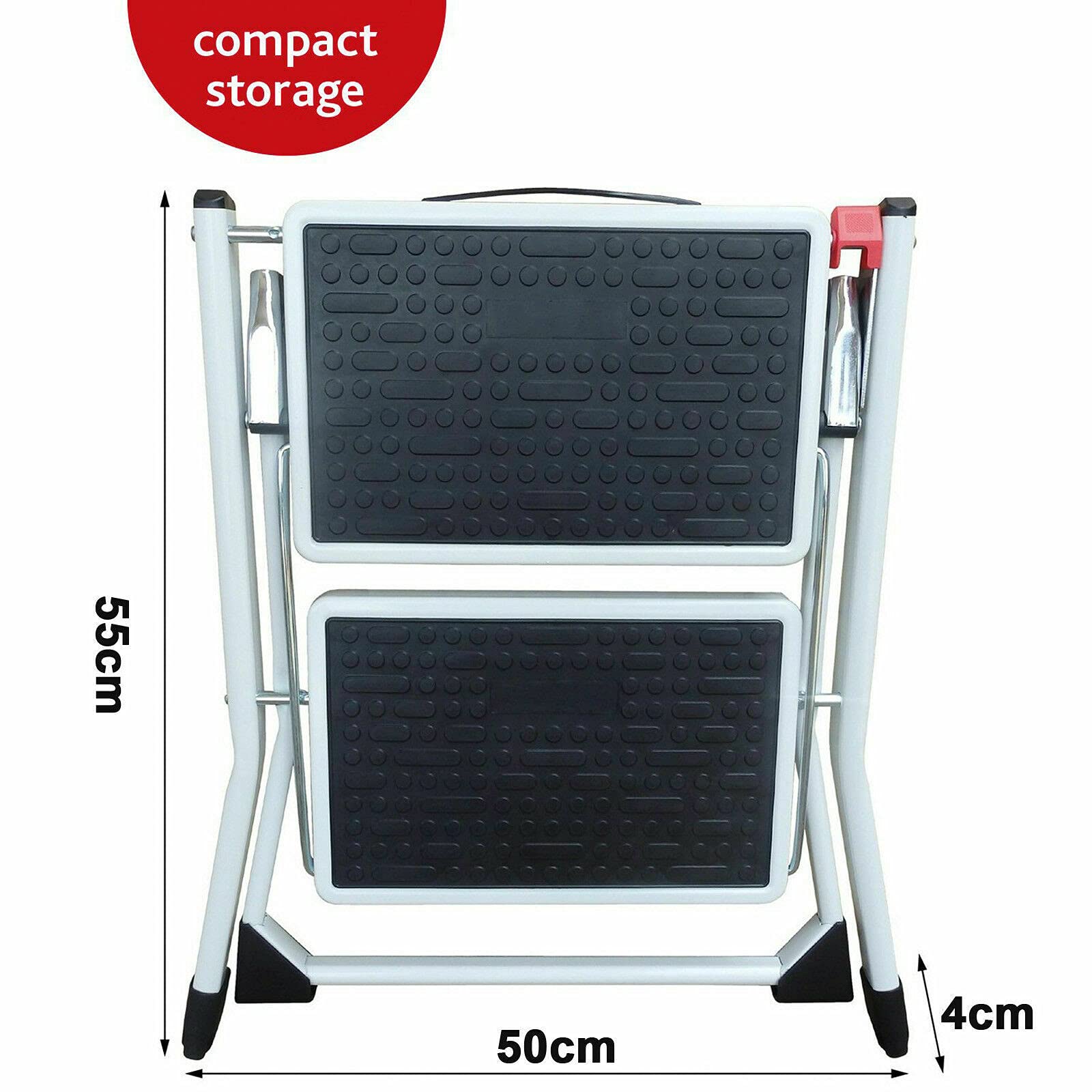 Escalera plegable de 2 peldaños, de acero, antideslizante, para casa, cocina, garaje, soporta hasta 150 kg
