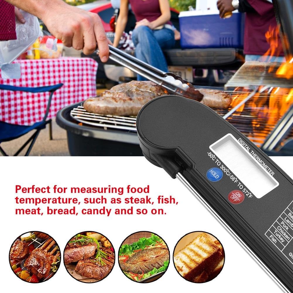 review LCD Digital Food Meat Thermometer with Folding Probe Turkey Fish Beef Taste Selectable Kitchen Cooking BBQ Grill Temp Tester(Black)