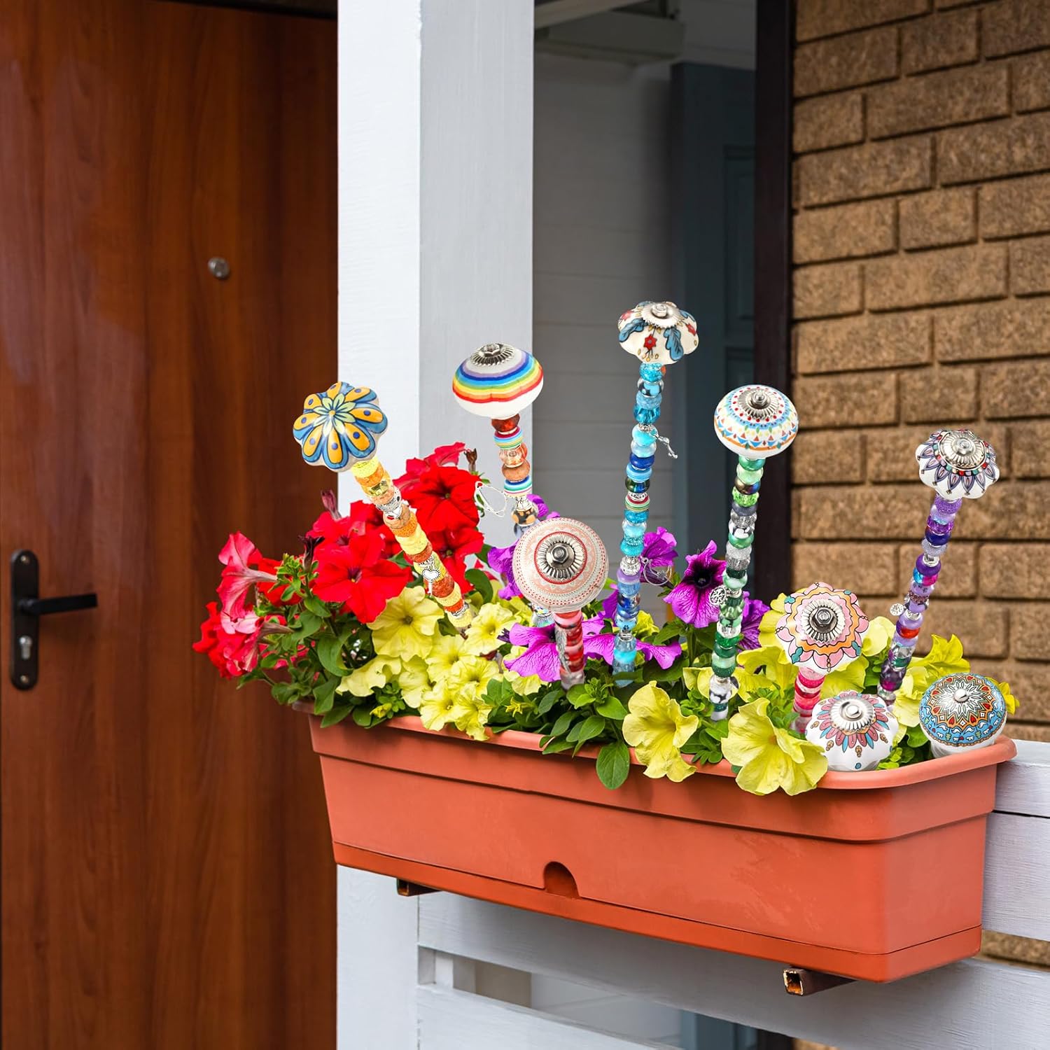 255 Pcs 14 Inch Garden Stakes Decorative Ceramic Mushroom and Pumpkin Round Beaded Garden Stakes Decor Fairy Sticks for Indoor Outdoor Yard Lawn Pathway Patio Decoration - Image 5