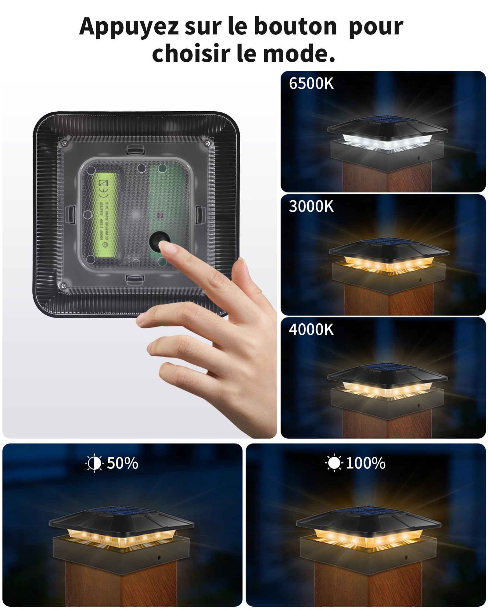 BRIMAX Lampe Solaire Poteau 10x10cm 3000K-6000K LED Étanche