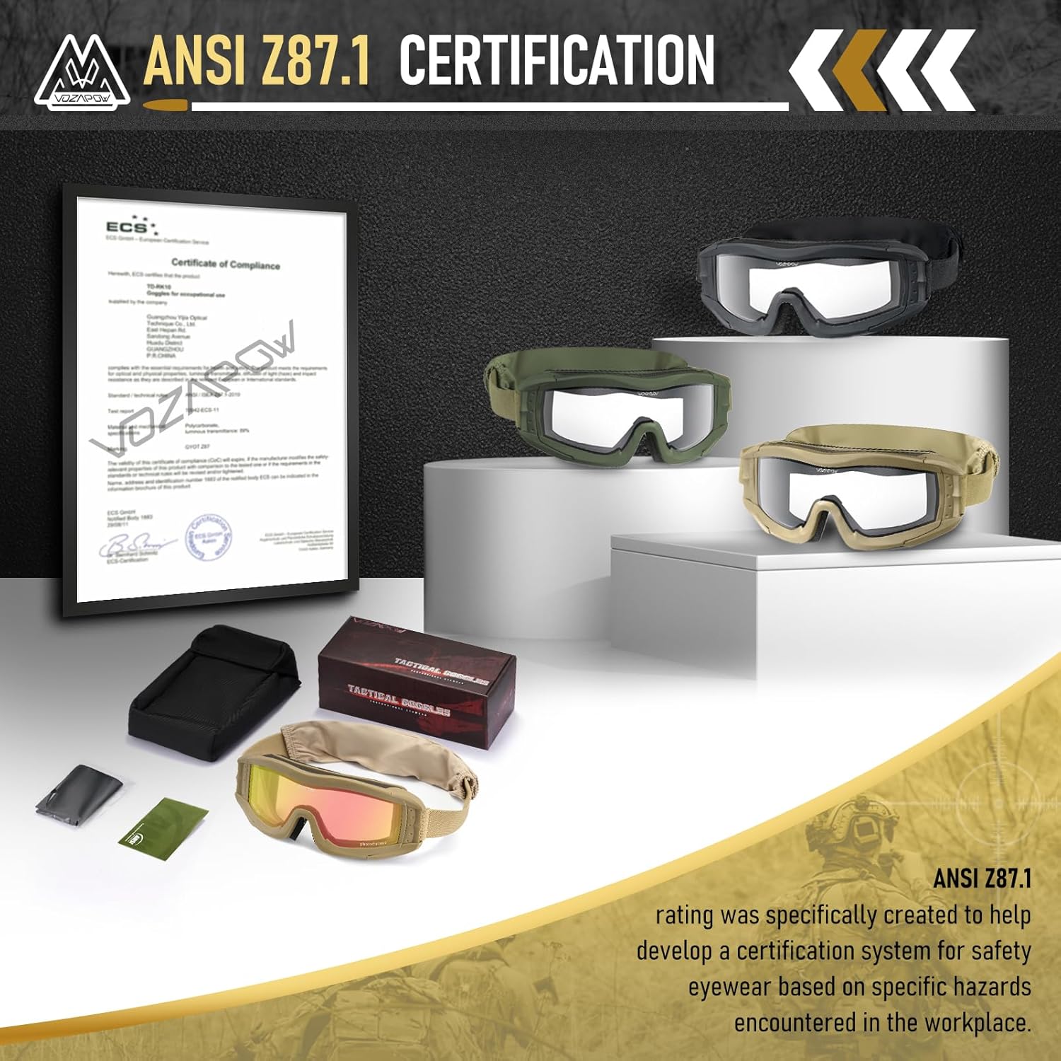 Airsoft Goggles Anti Fog with ANSI Z87.1 Certified, Safety Goggles Impact Resistant, Tactical Shooting Glasses