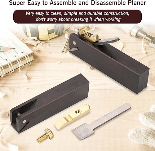 Miniatura 4 de Ejoyous Mini cepilladora de madera de ébano, 3 pulgadas, herramienta de mano, artilugios para manualidades de madera con hoja cepilladora y fijador