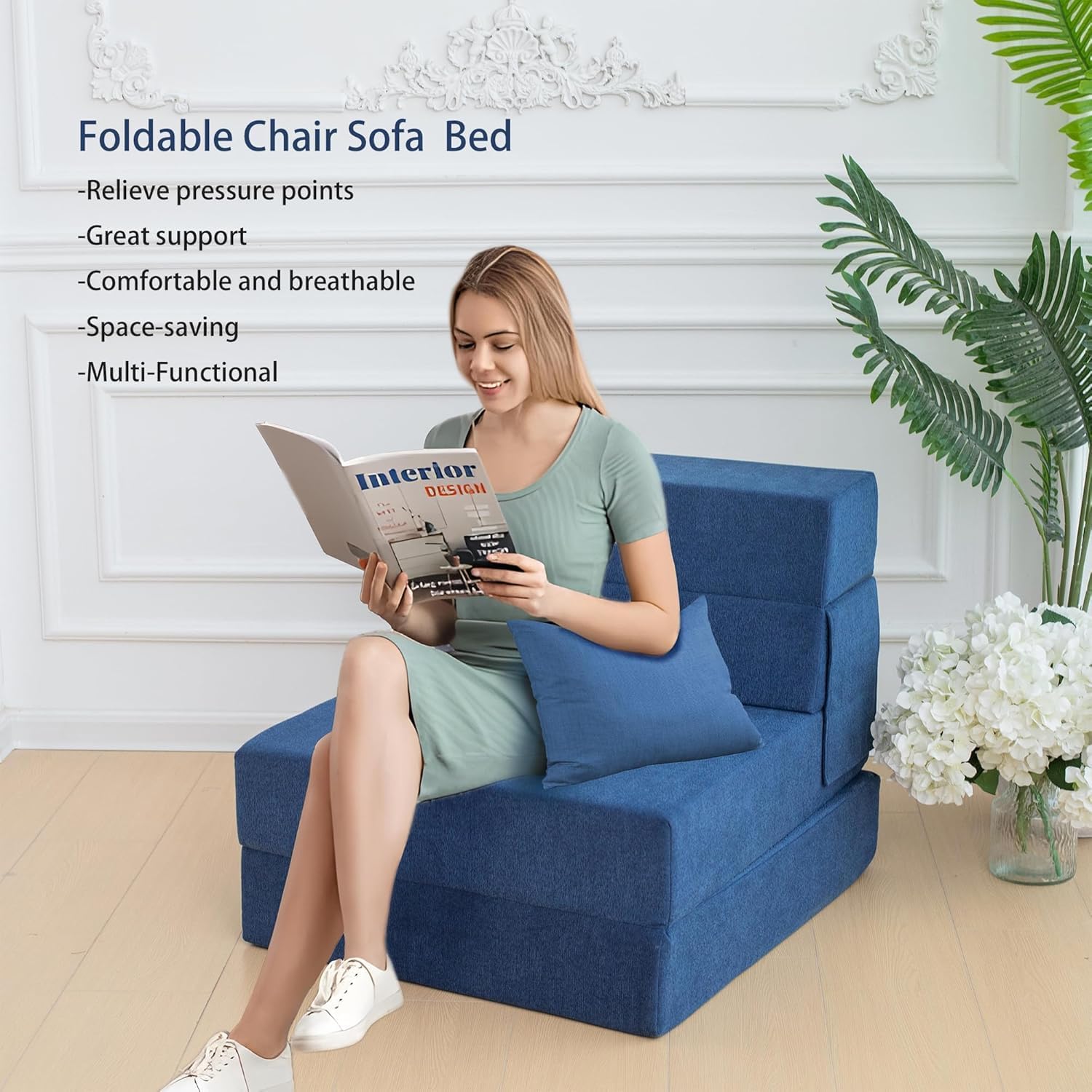 Garvee Faltbare Gästematratze 183x71x15cm Navyblau - 4-Fach Klappbare Klappmatratze mit Cord-Bezug - Platzsparendes Schlafsofa & Gästebett - Faltmatratze für Erwachsene & Kinder im Gästezimmer