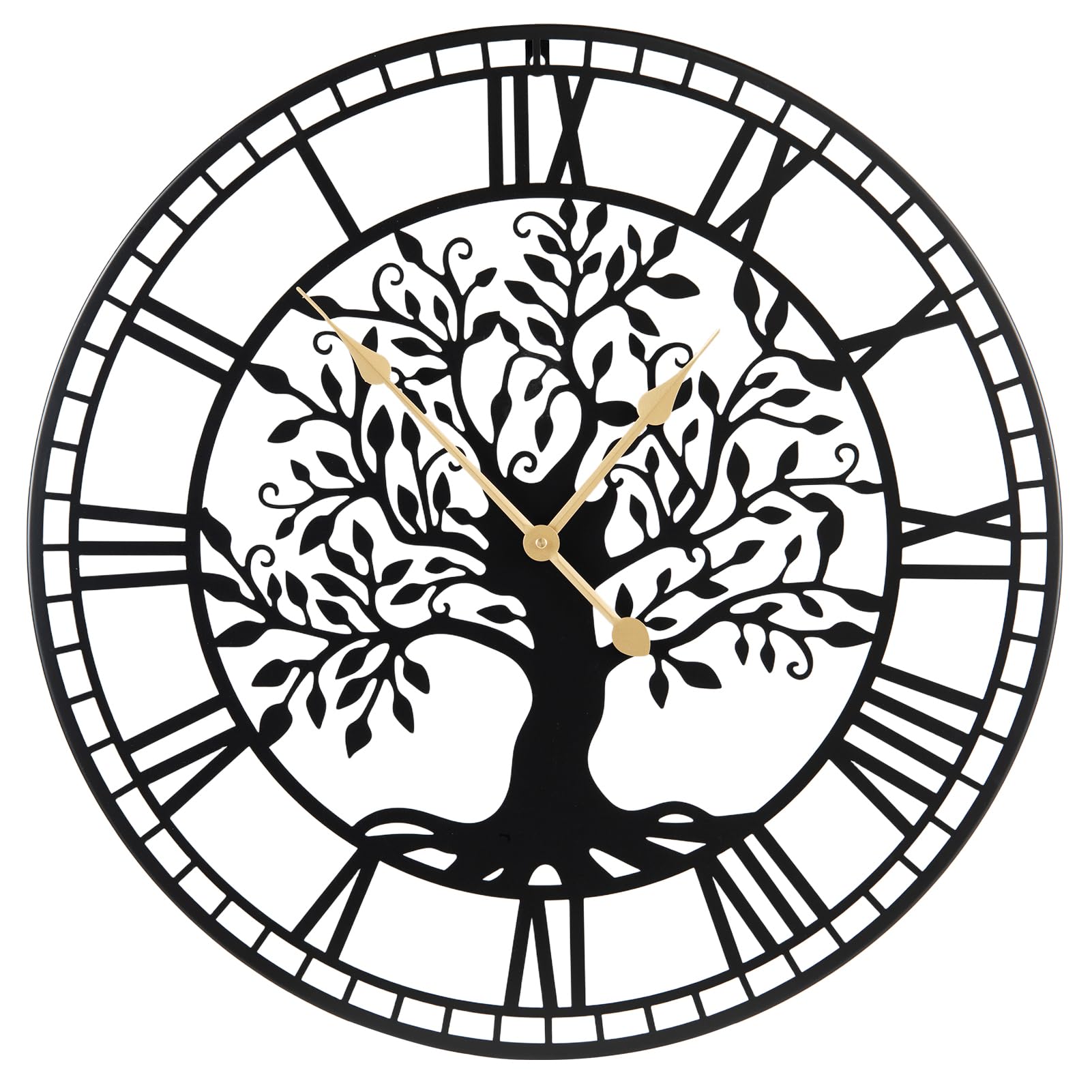 LIFEZEAL - Reloj de pared grande y silencioso de 68 cm, diseño moderno, árbol de la vida de metal, péndulo sin tic-Tac con pilas, decoración de pared para sala de estar, dormitorio, oficina (Style1)