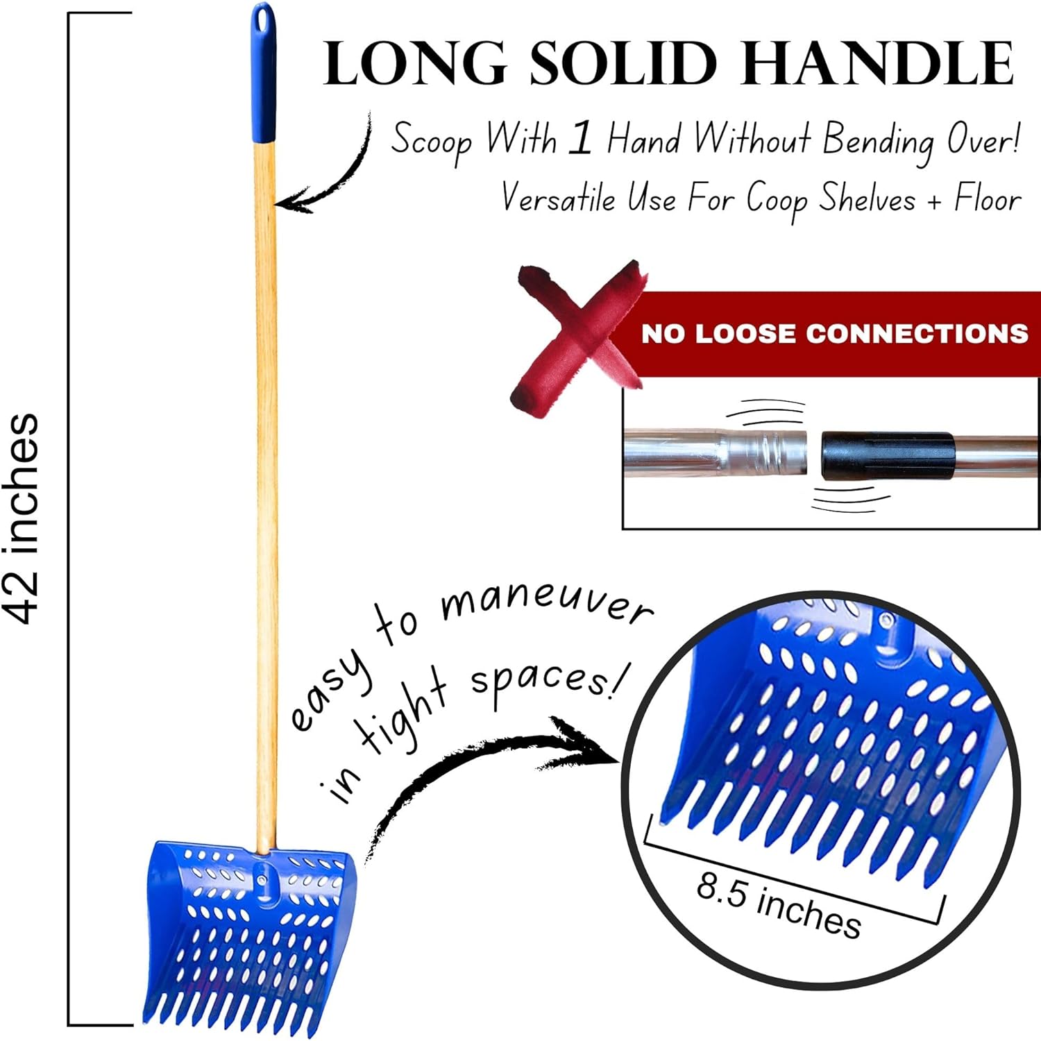 The Coop Scoop® Original 2-in-1 Chicken Poop Scooper & Rake – Made in The USA, Patented, Durable Sand Sifting Litter Shovel for Chicken Coops & Small Farm Animals