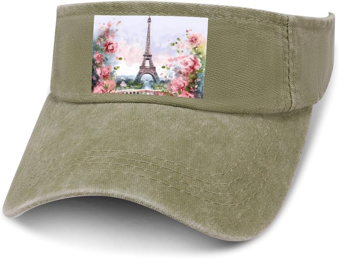 Sun Visor Hat Cowboy Empty Top Sun Hat for Men Women Sunscreen Visor Cap Paris Eiffel Tower with Flowers Sports Sun C