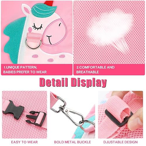 Miniatura 3 de Correa para niños pequeños, arnés de seguridad para caminar y muñeca antipérdida para niñasniños de viaje (rosa)