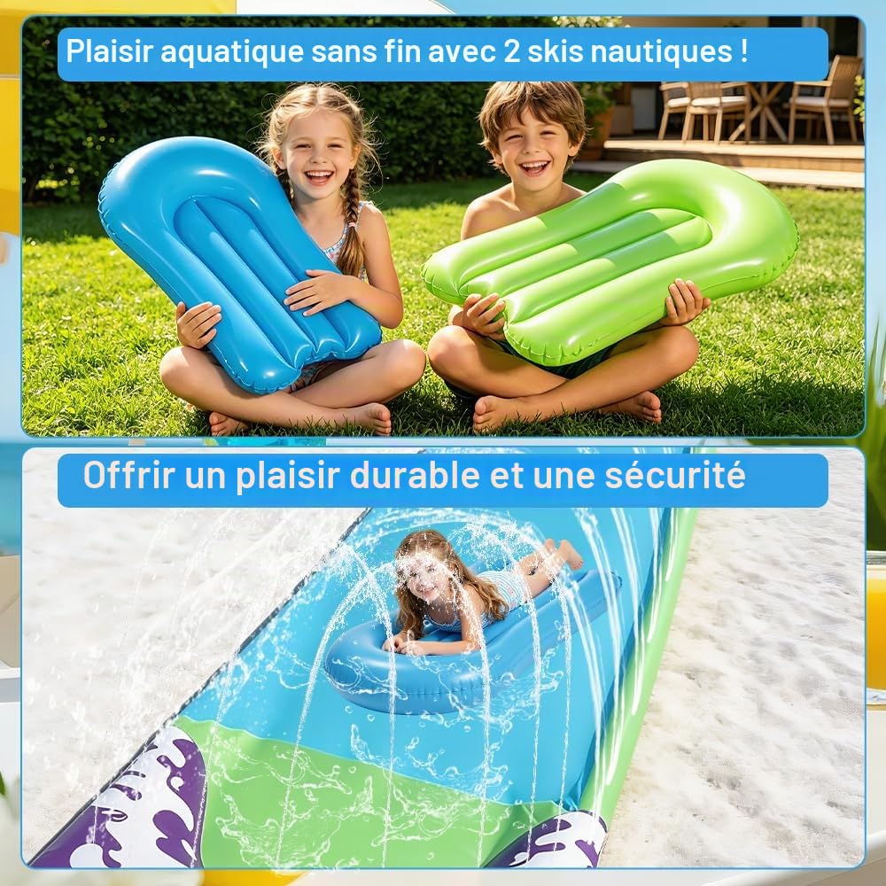 15.8 ft/480 Toboggan Aquatique, Toboggan pour Pelouse avec 2 bodyboards, Toboggan de pelouse d'été avec arroseur intégré pour Jeux d'eau en Extérieur, Fête D'été, Jardin Pelouse (Bleu)