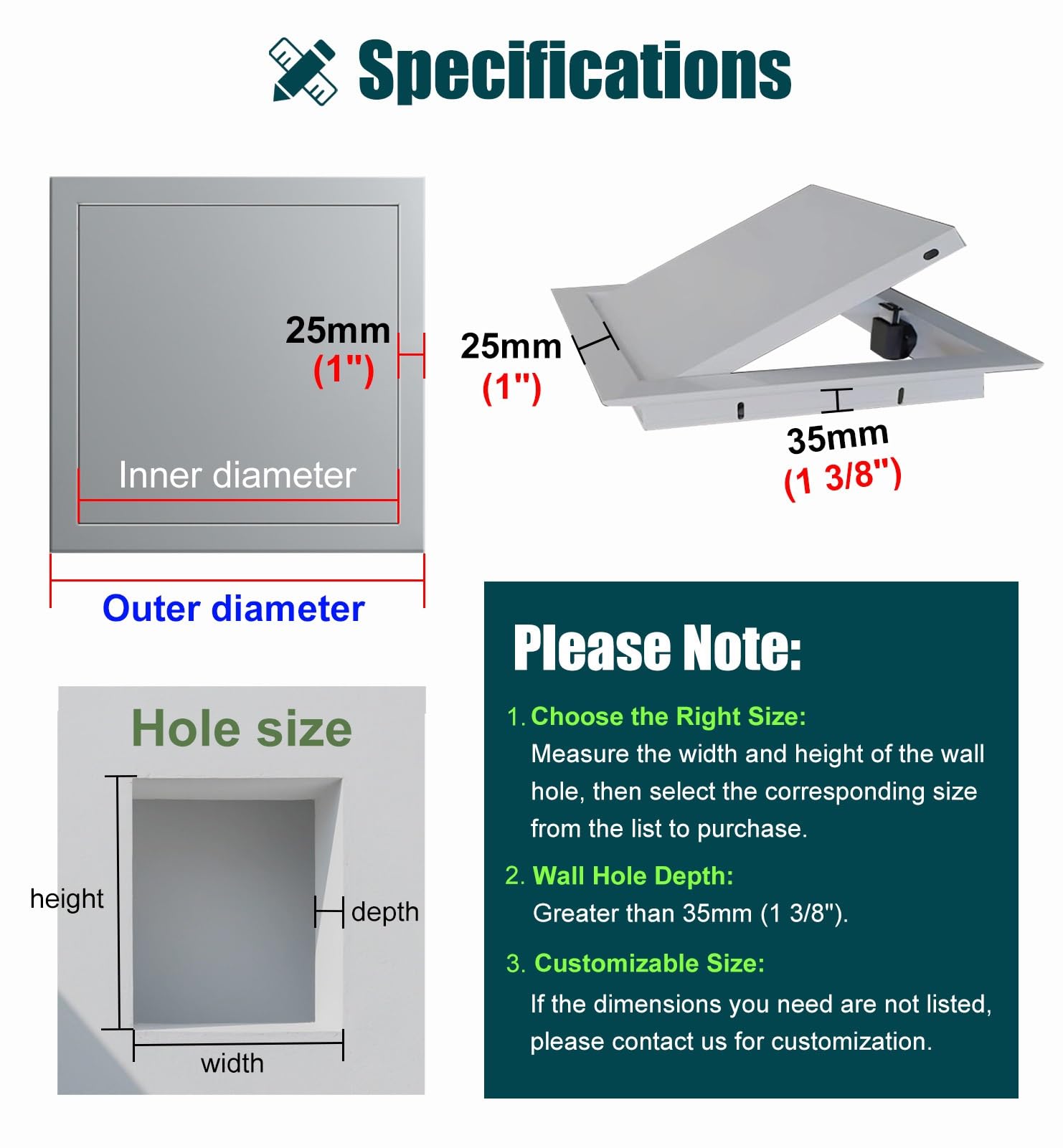 Panel de acceso magnético para paneles de yeso de 48 x 55 cm, cubierta de pared de montaje empotrado, puerta de inspección pequeña para fontanería, baño, ático, accesorio gris