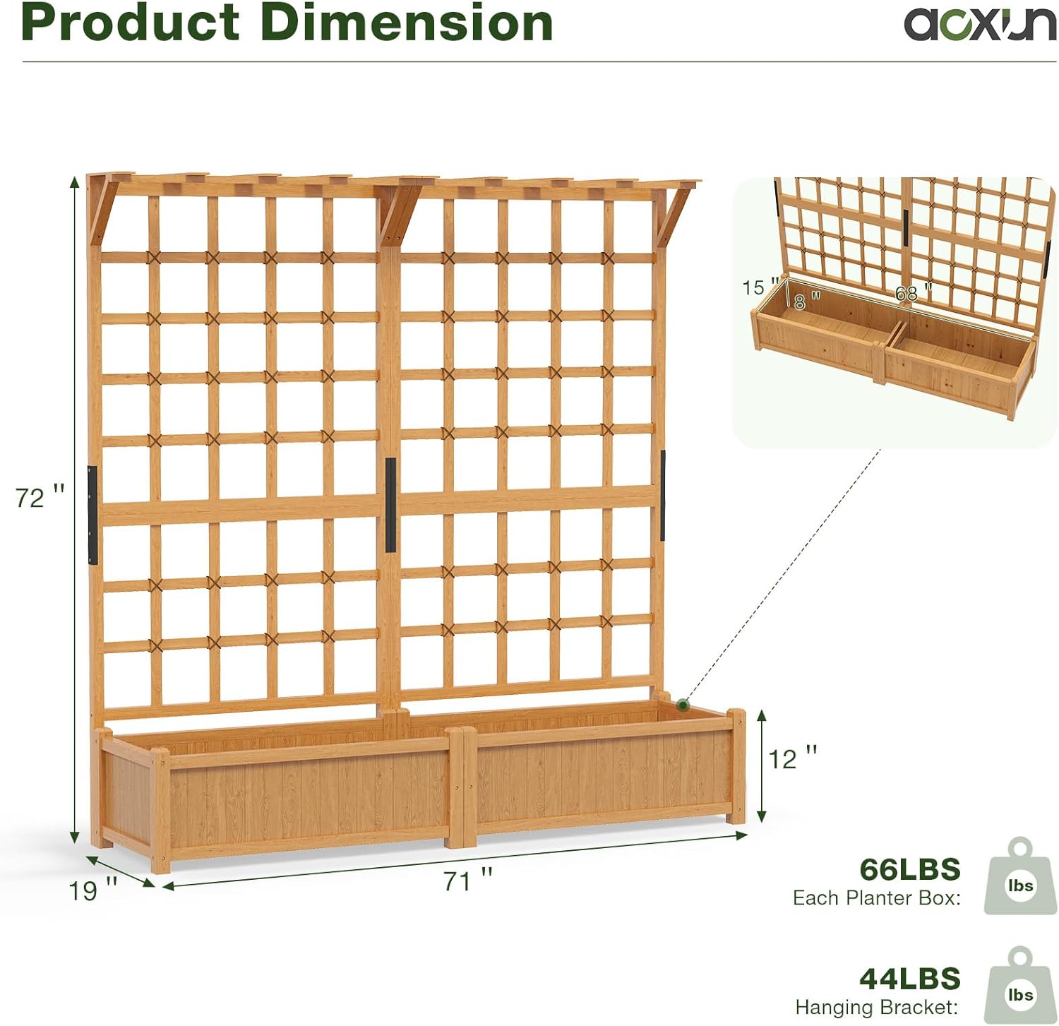 Aoxun 72" Raised Garden Bed with Trellis, Wood Planter Container with Hanging Roof & Garden Boxes for Climbing Plants Flowers Vine (2 piece)