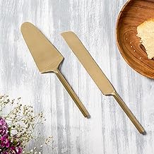 nestroots Cake Cutting Knife Spatula Server Set of 2 | Serve Pastry Piece | Decorative Golden Serving Set | Pizza Slicer Dessert Pie Servers | Stainless Steel - Gold