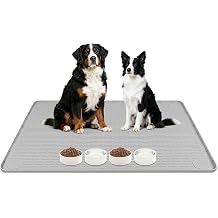 Dog Food Mat, 40" x 28" Large Silicone Mat Dog Feeding Mat with Raised Edge Non-Slip Pet Feeding Mat for Food and Water Bowl, Easy to Clean, Floor Protection Gray