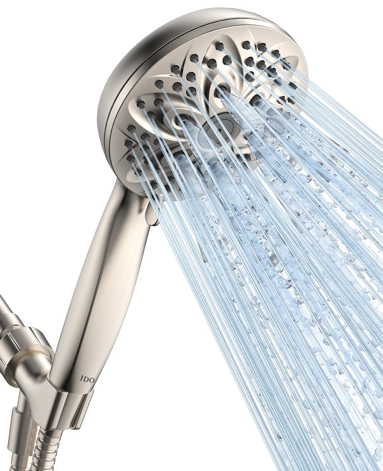 JDO Handheld Shower Head, 6 Spray Settings, Brushed Nickel Finish