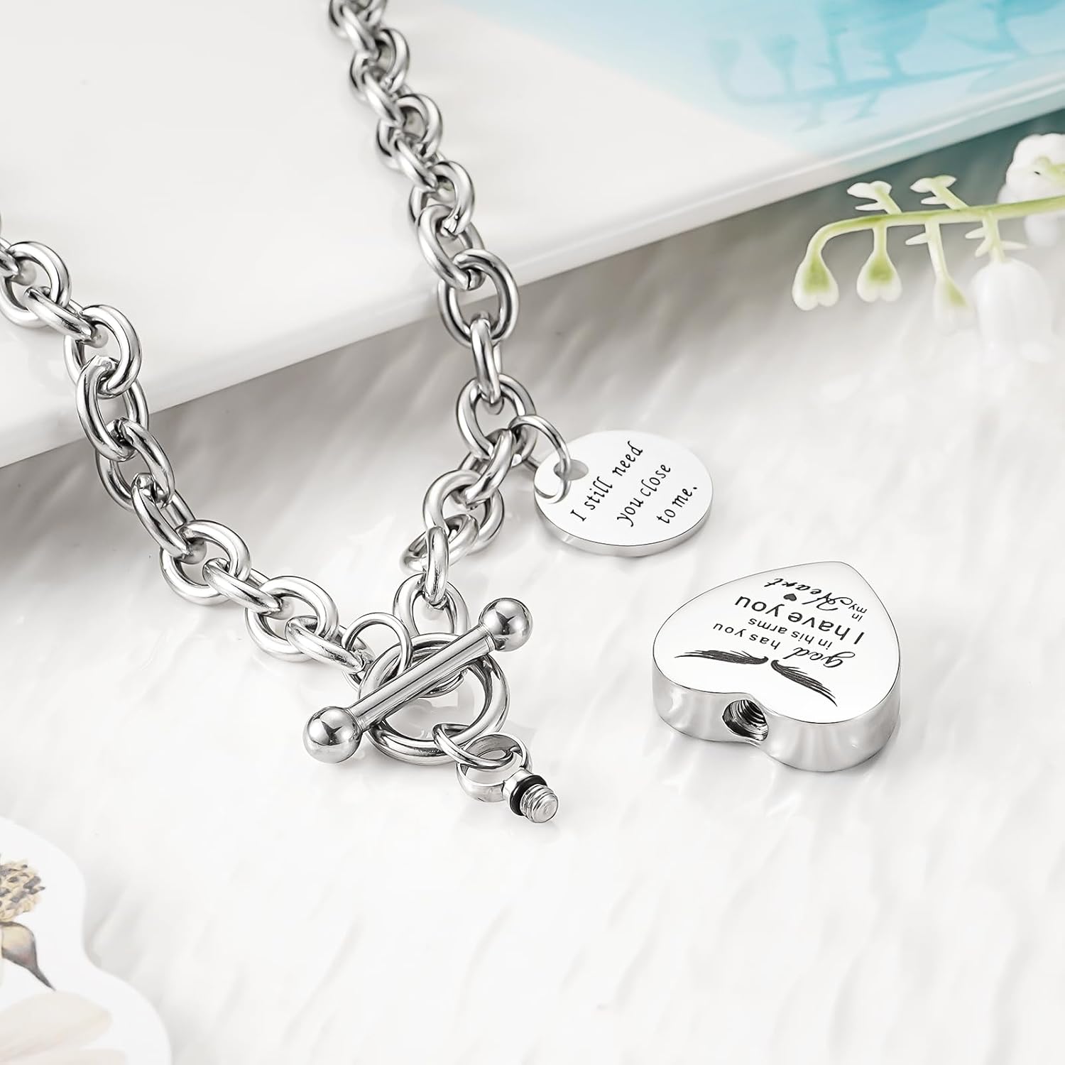 XIUDA Heart Cremation Urn Necklaces for Ashes Locket Cremation Jewelry for Human Ashes Stainless Steel Memorial Keepsake Pendant for Women - Image 2