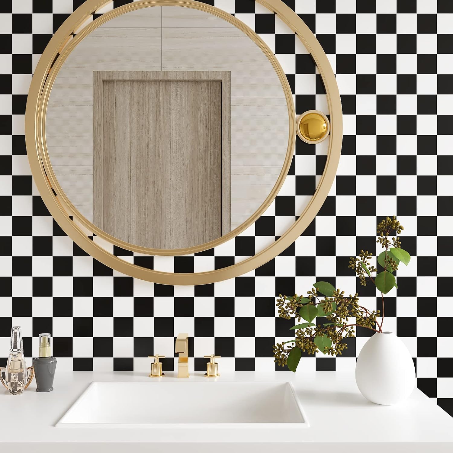 VaryPaper Checkered Wallpaper Peel and Stick Black and White Contact Paper Checkered Vinyl Wall Paper Roll Self Adhesive Waterproof for Kitchen Backsplash Bathroom Walls Countertops Shelves 32''x354''
