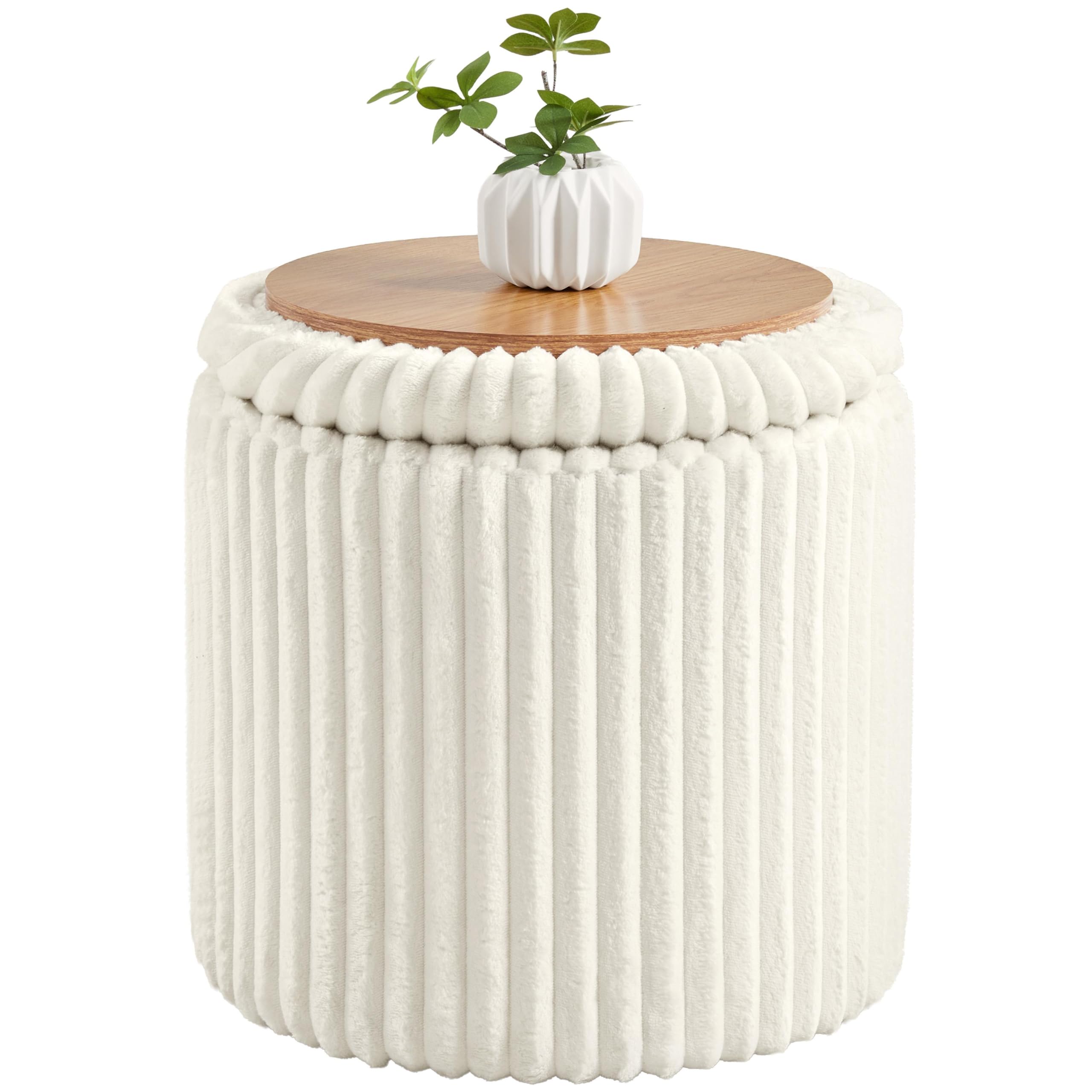 Yaheetech Round Storage Ottoman Boucle Footstool with Reversible Lid, Beige