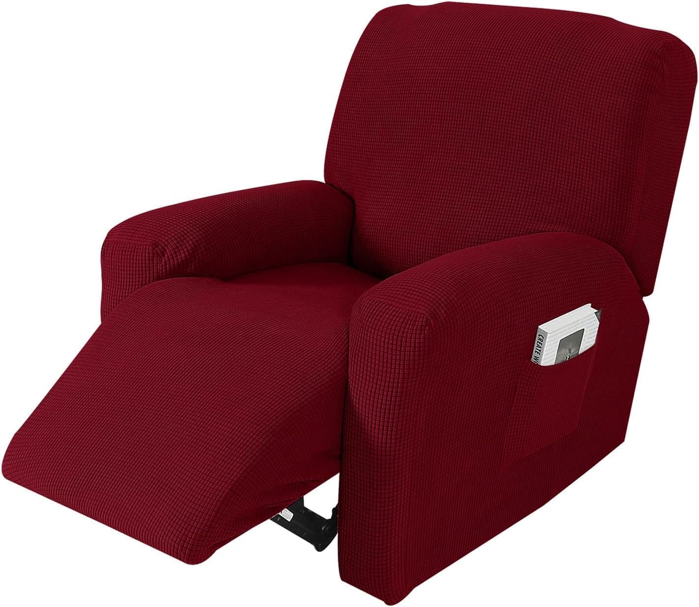 Recliner Chair Cover 4 Piece,Polyester Stretch Recliner Slipcover,Furniture Protector (J)