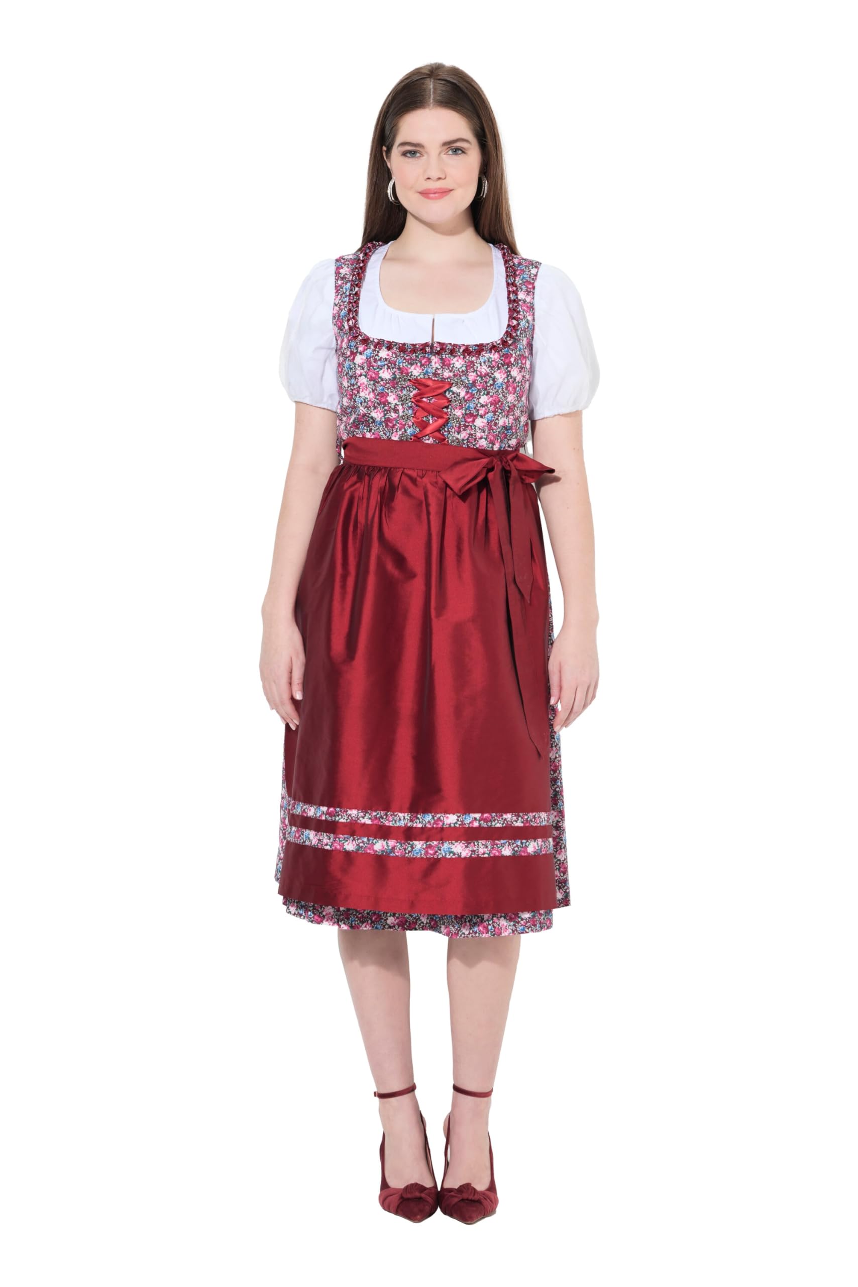 Ulla Popken Damen große Größen Übergrößen Plus Size Midi-Dirndl, Schnürung, Carré-Ausschnitt, ärmellos 840179
