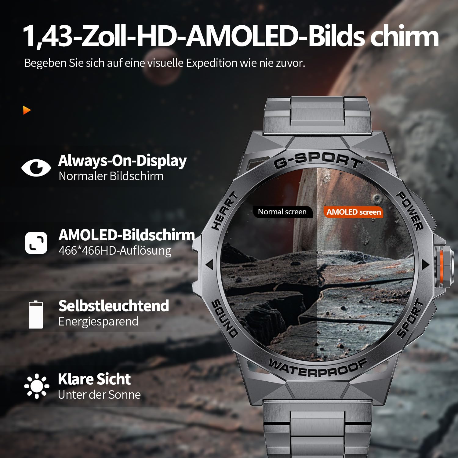 LIGE Reloj Inteligente Hombre con 3 Correas, 1,43" AMOLED Smartwatch Hombre con Llamadas, 24/7 Pulsómetro SpO2, Monitor de Sueño, 400mAh IP68 Impermeable Smartwatch Militar para Android iOS, Gris