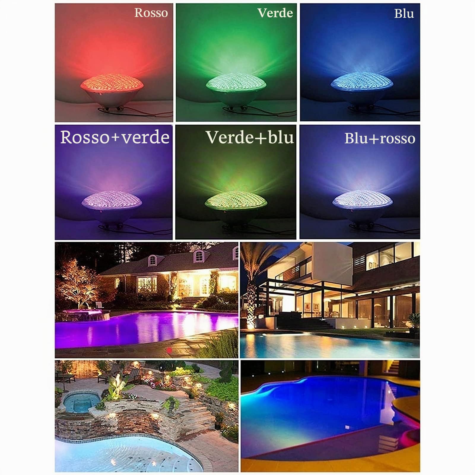 Faretti per Piscina con Nicchia PAR56 Materiale in Acciaio Inossidabile 12V AC IP68 Lampada Subacquea da Incasso per Piscina con Tipo di Pellicola 100% Impermeabile