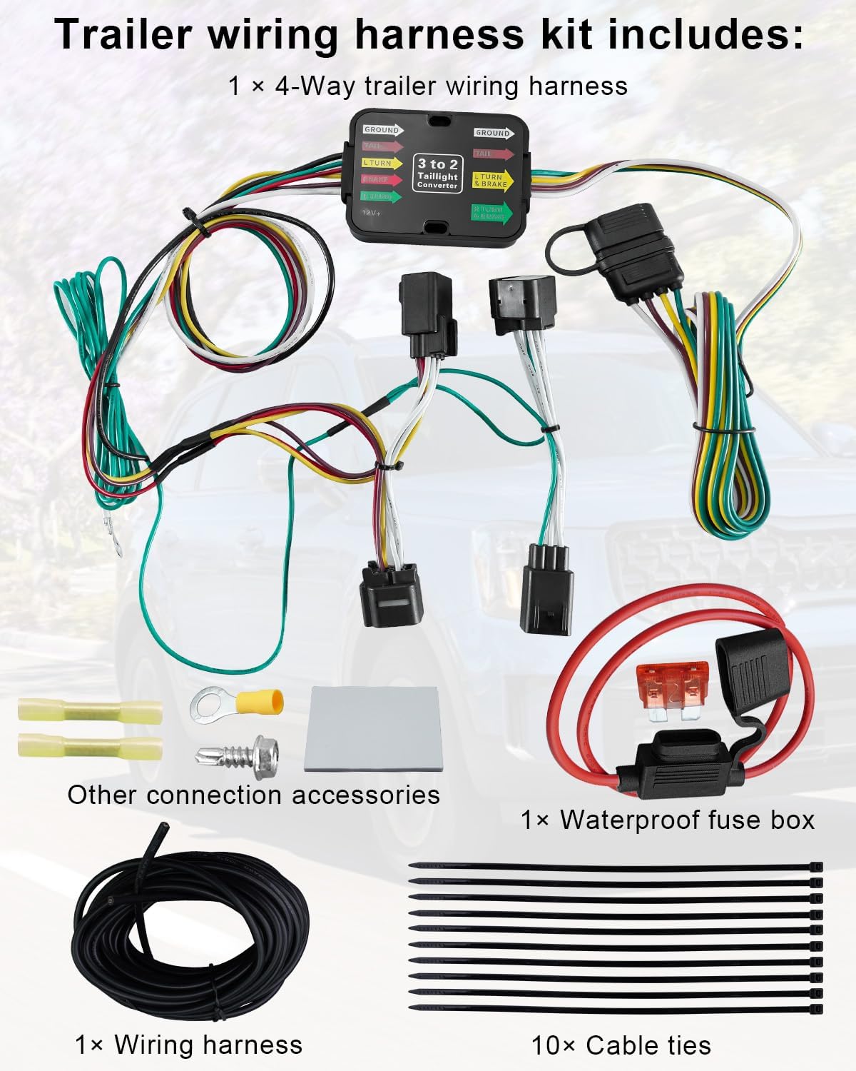 4-Pin Trailer Wiring Harness Fit for Kia Telluride 2023-2025, 4-Way Flat Output Custom Wiring Harness Replace 56501