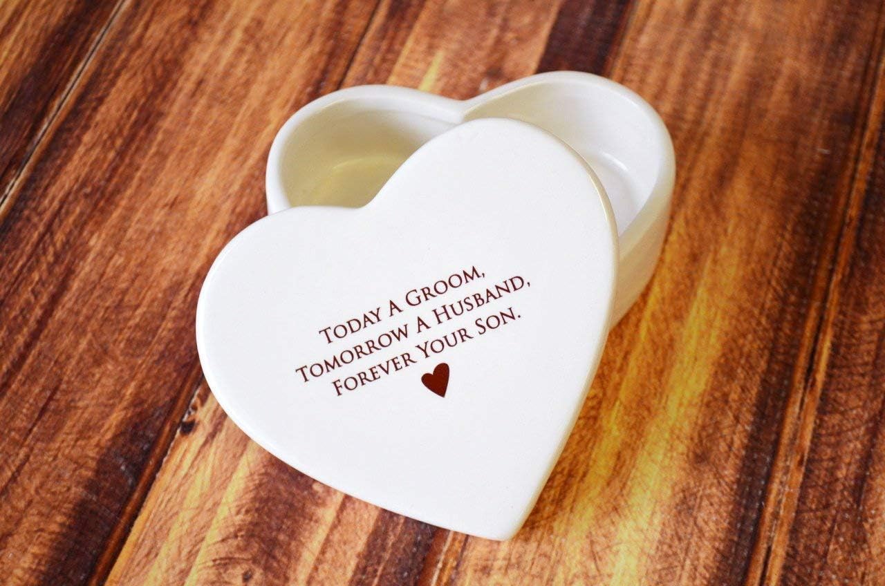 Susabella Mother of the Groom Gift, Gift From Groom to Mom - Heart Keepsake Box - Today a Groom, Tomorrow a Husband, Forever Your Son
