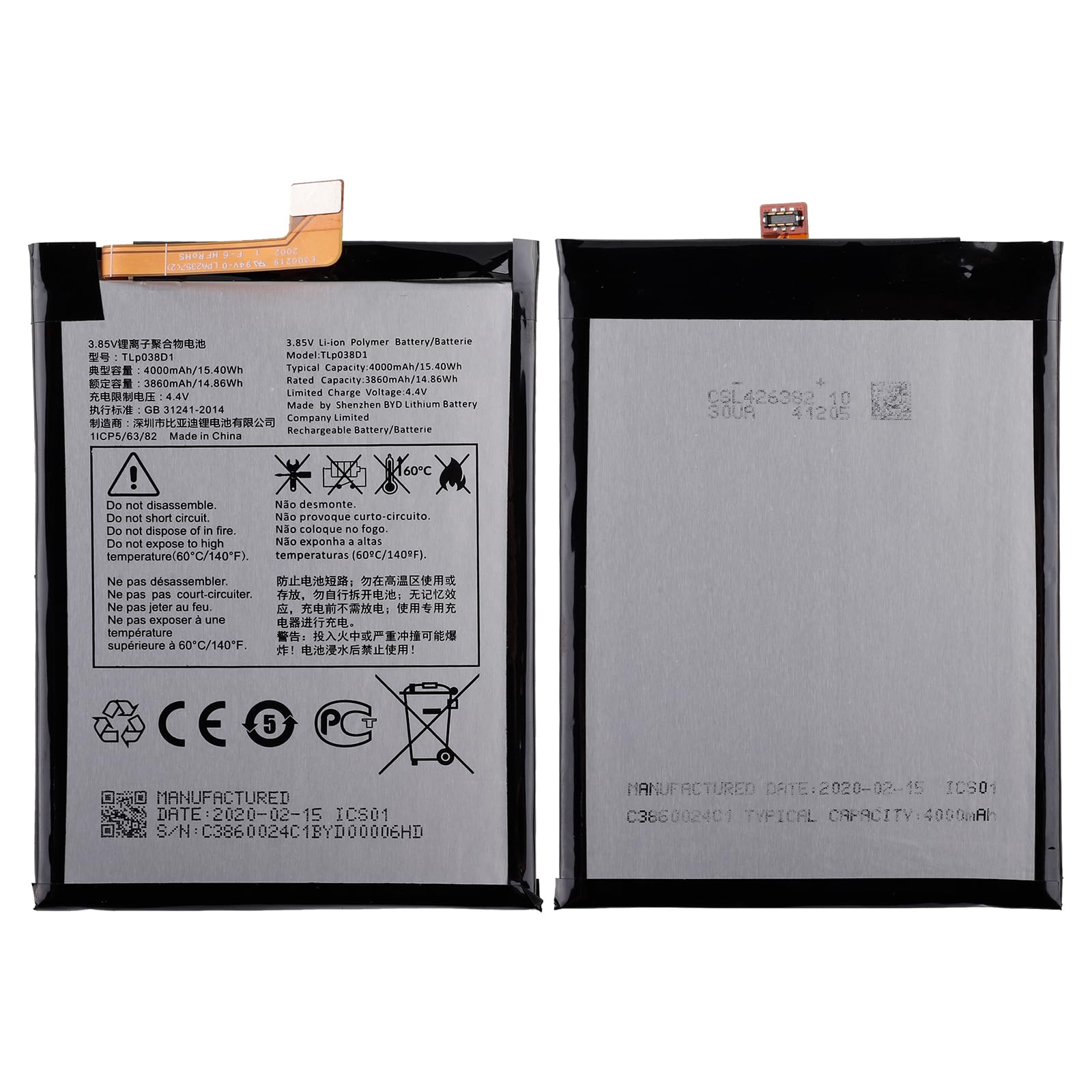 Batteria Originale Alcatel TLp038B1 Per Alcatel 3V 2019 (5032W) &ndash; 4000mAh 4,4V Grado A (Usata)