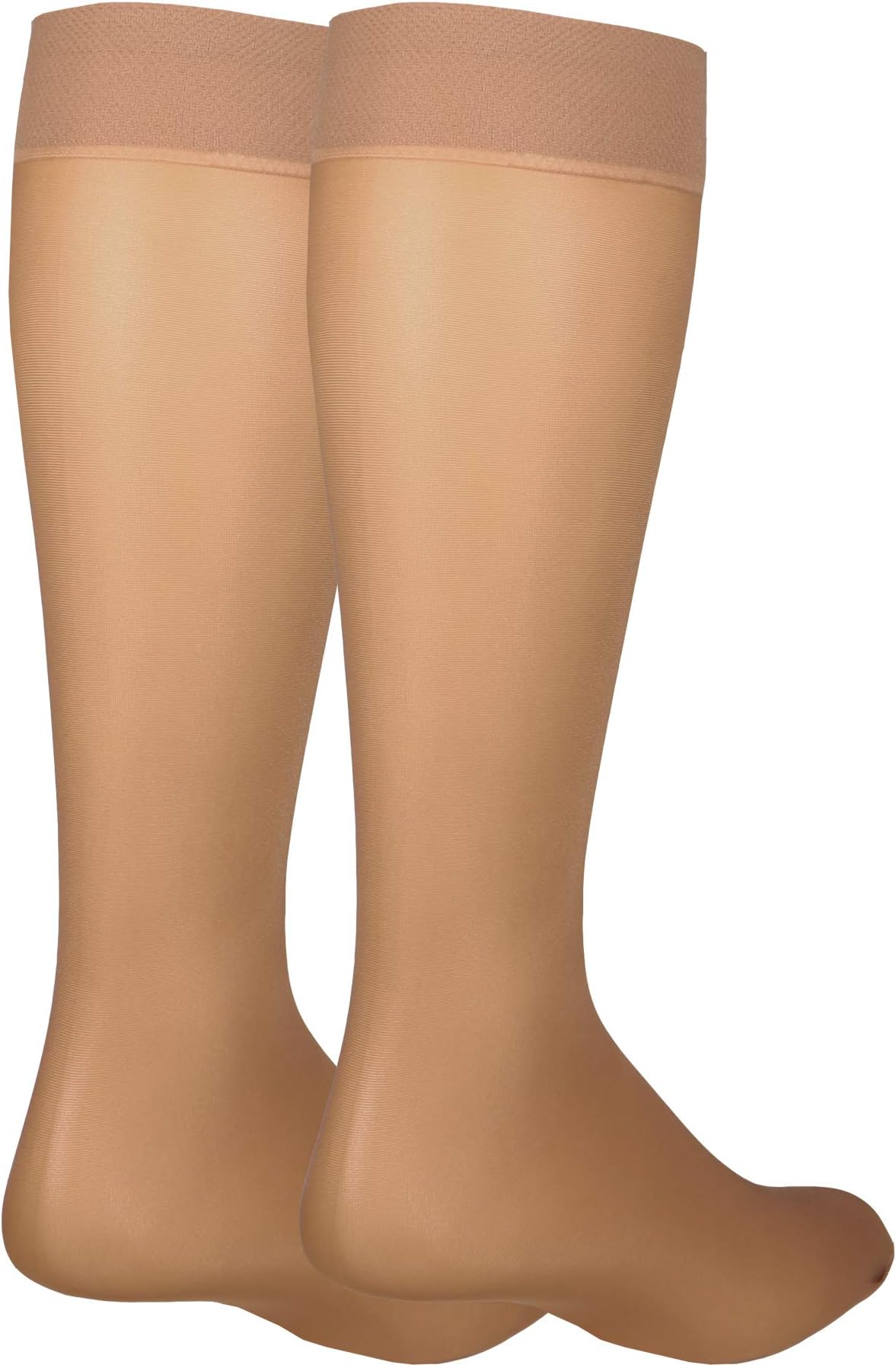 Sheer Compression Stockings for Women, 8-15 mmHg Support, Light Denier, Knee High, Closed Toe, Beige, Large