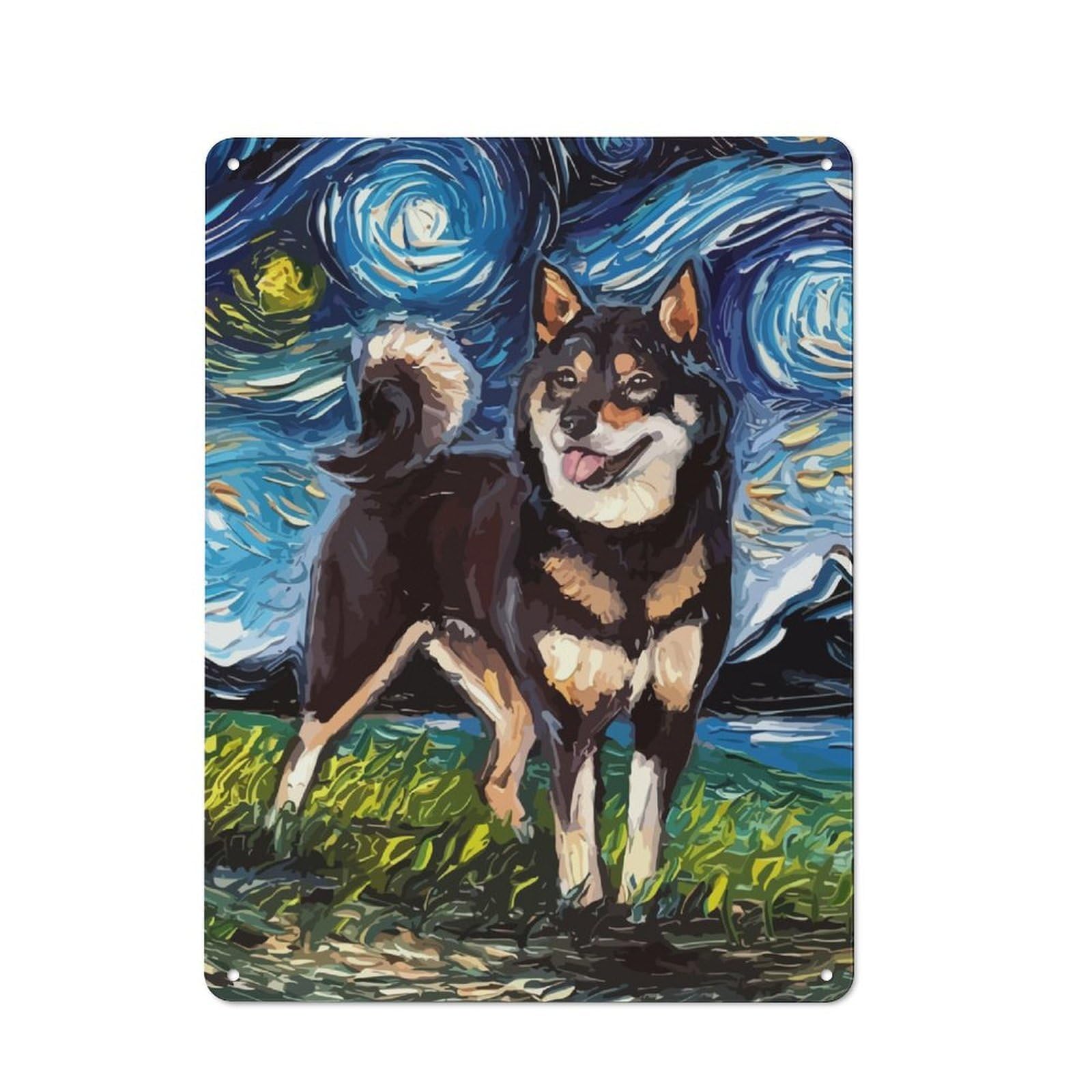 Junmoney Dog Starry Night Shiba Inu For Living Room Or Hallway, Vintage Metal Plaque 40X30cm, For Vintage Wall Decor Fans, For Metal Sign Collectors