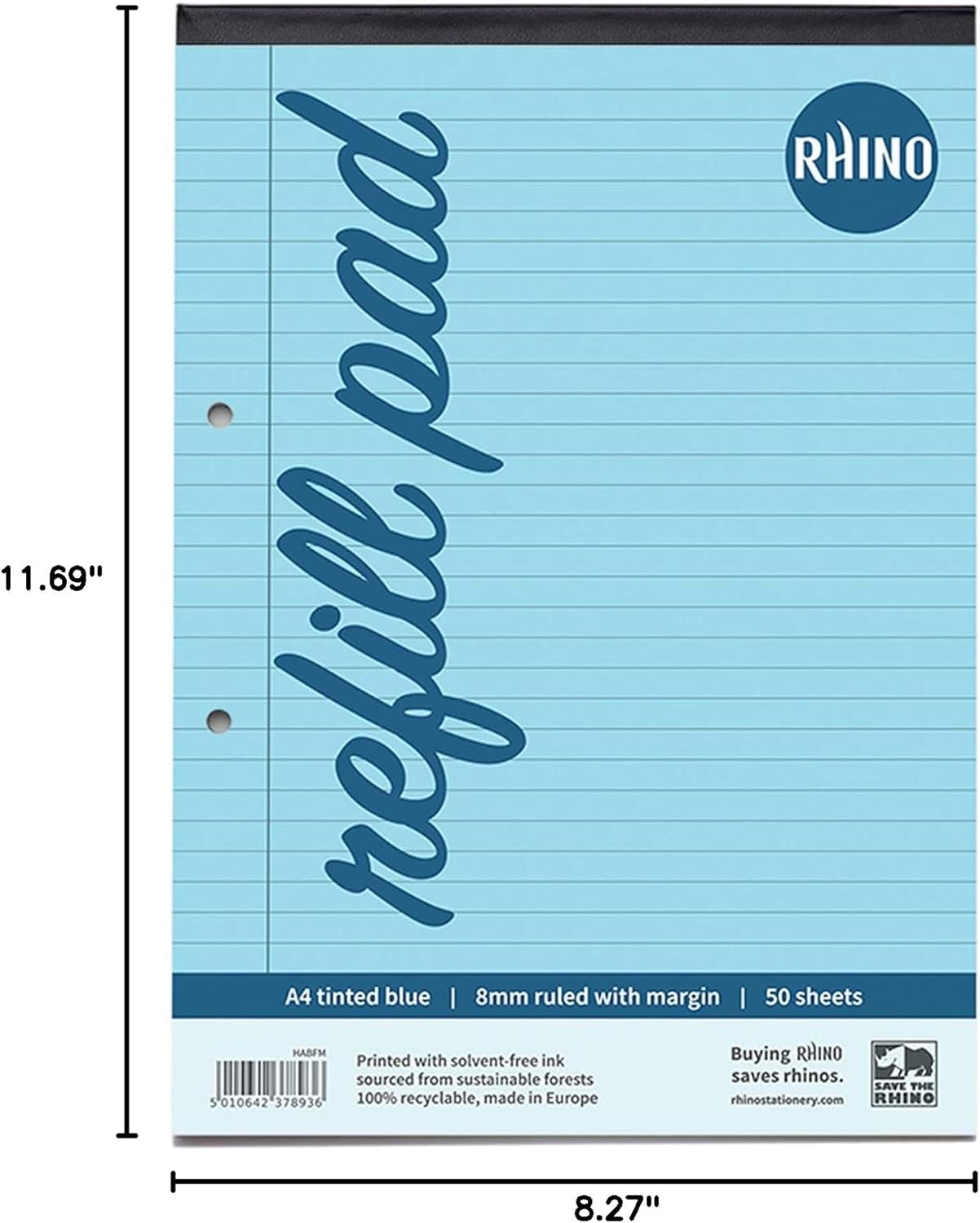 RHINO A4 Special Tinted Paper Education Refill Pad - Blue