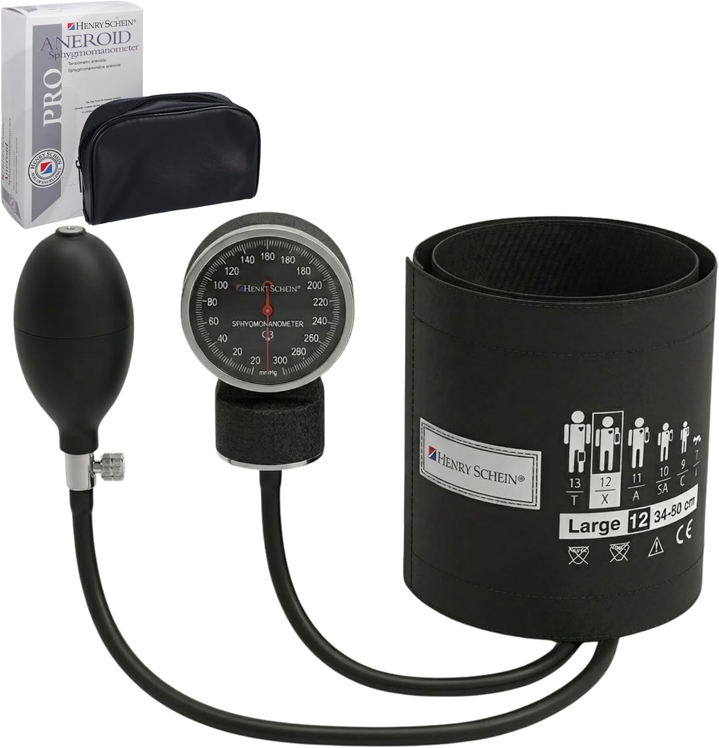 Adult Pro Aneroid Sphygmomanometer – Size 12 (13"–19.5") Black Cuff, Manual Blood Pressure Monitor, Reusable, Dial Display, Includes Leatherette Carrying Case – 1 Count