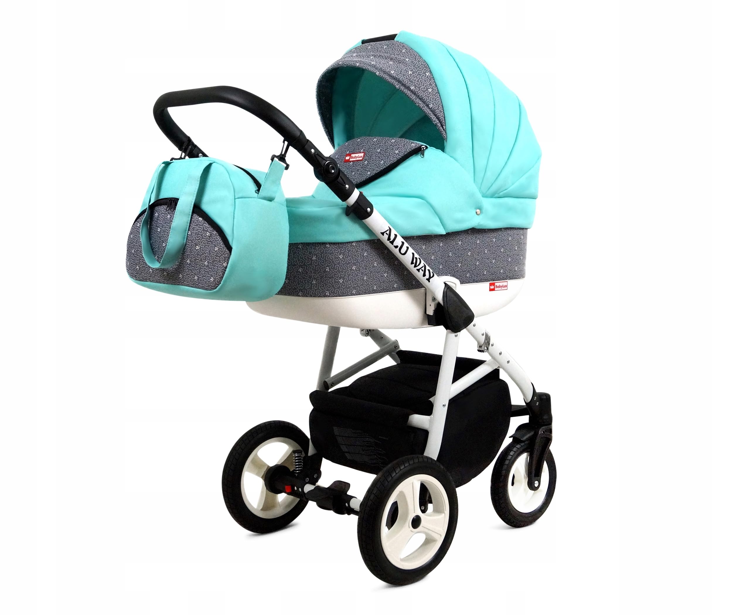 BabyLux® Zestaw wózków dziecięcych 3 w 1 – Alu Way – w zestawie wanienka dla niemowląt, fotelik sportowy, fotelik samochodowy – zestaw wózków dziecięcych z torbą do przewijania, osłoną