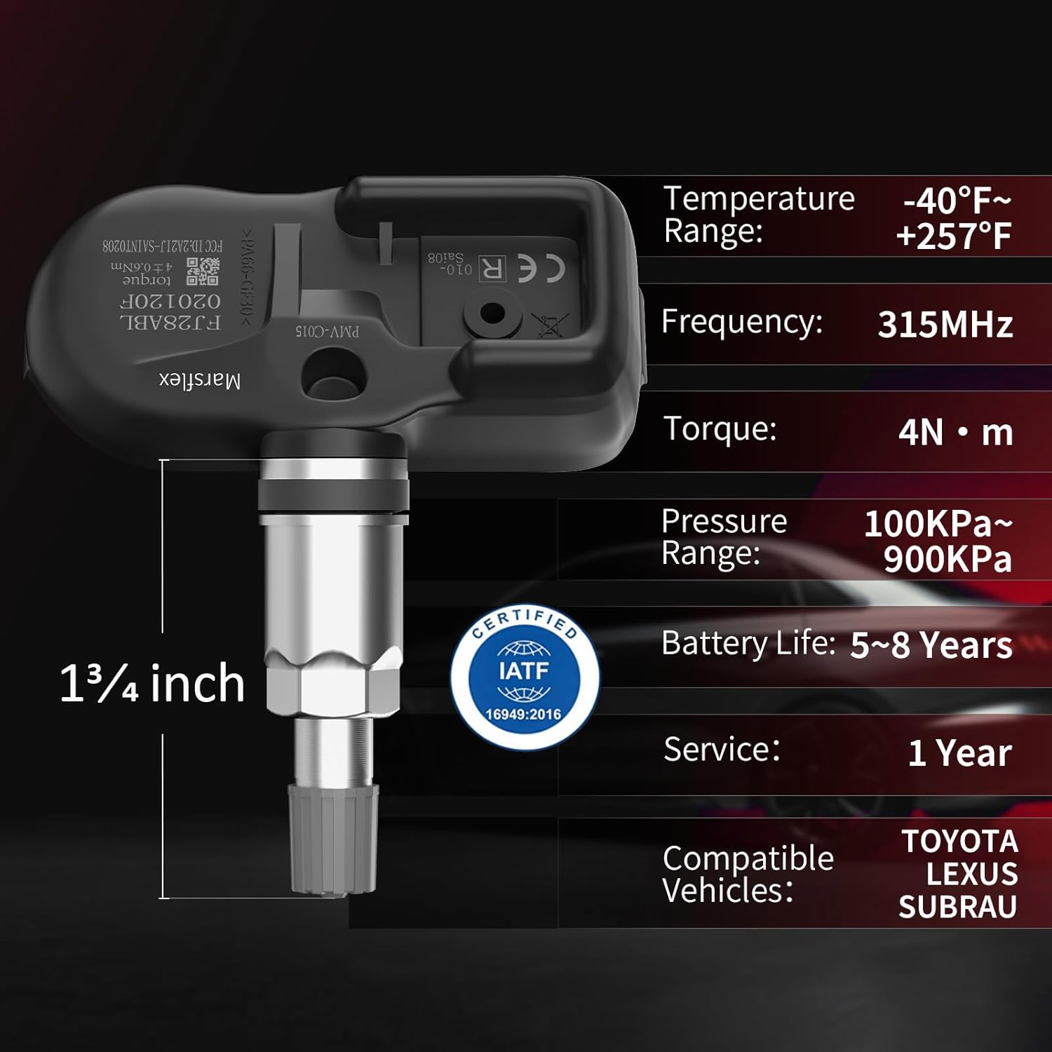 Marsflex TPMS Sensor 4PCS 315MHZ Fit for Toyota Lexus Subaru, Tire Pressure Monitoring Sensor Replaces PMV-C015 4260706030 426070E020 42607-48010